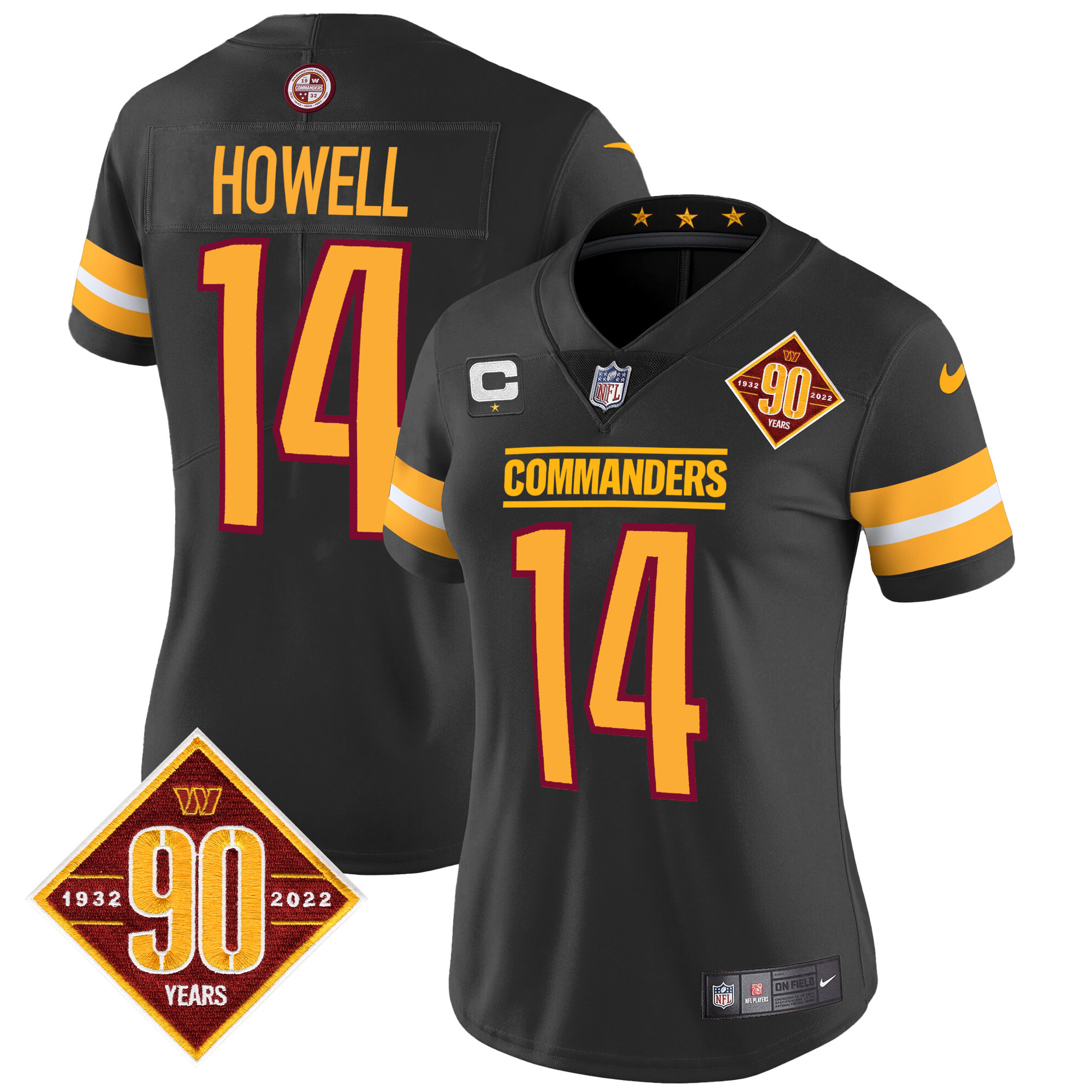Sam Howell Women's Washington Commanders 90th Anniversary Patch Vapor Black Jersey - All Stitched