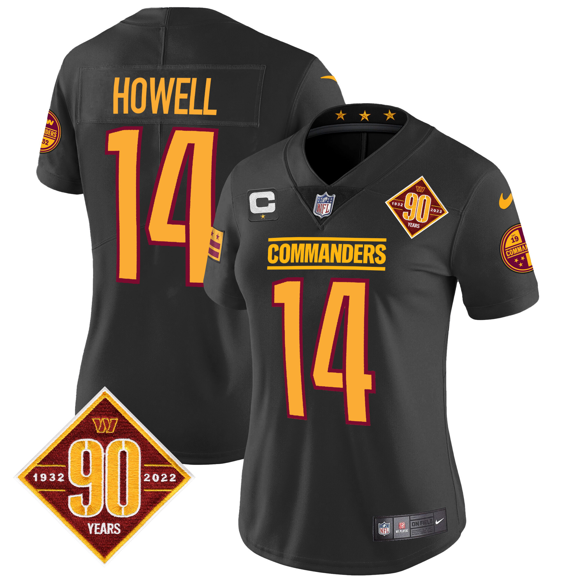 Sam Howell Women's Washington Commanders 90th Anniversary Patch Vapor Black Jersey - All Stitched