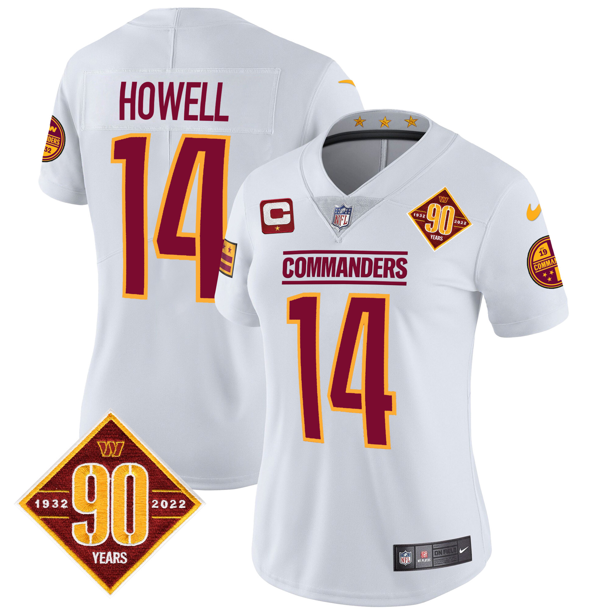Sam Howell Women's Washington Commanders 90th Anniversary Patch Vapor White Jersey - All Stitched