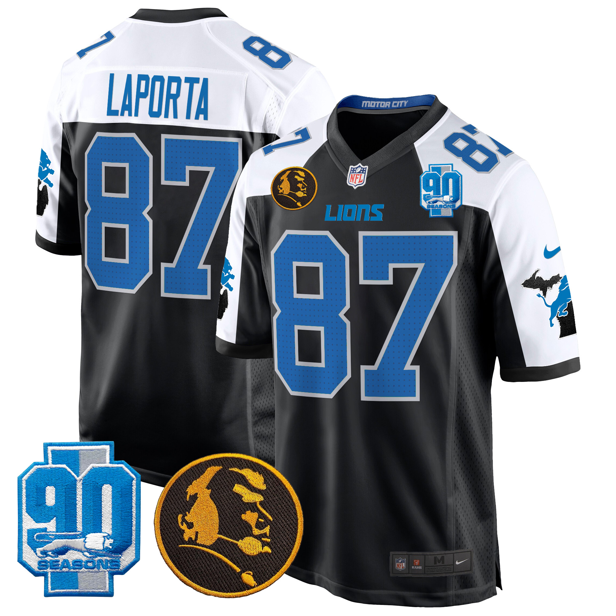 Sam Laporta Men's Detroit Lions 2024 90th & John Madden Patch Game Alternate Jersey - All Stitched