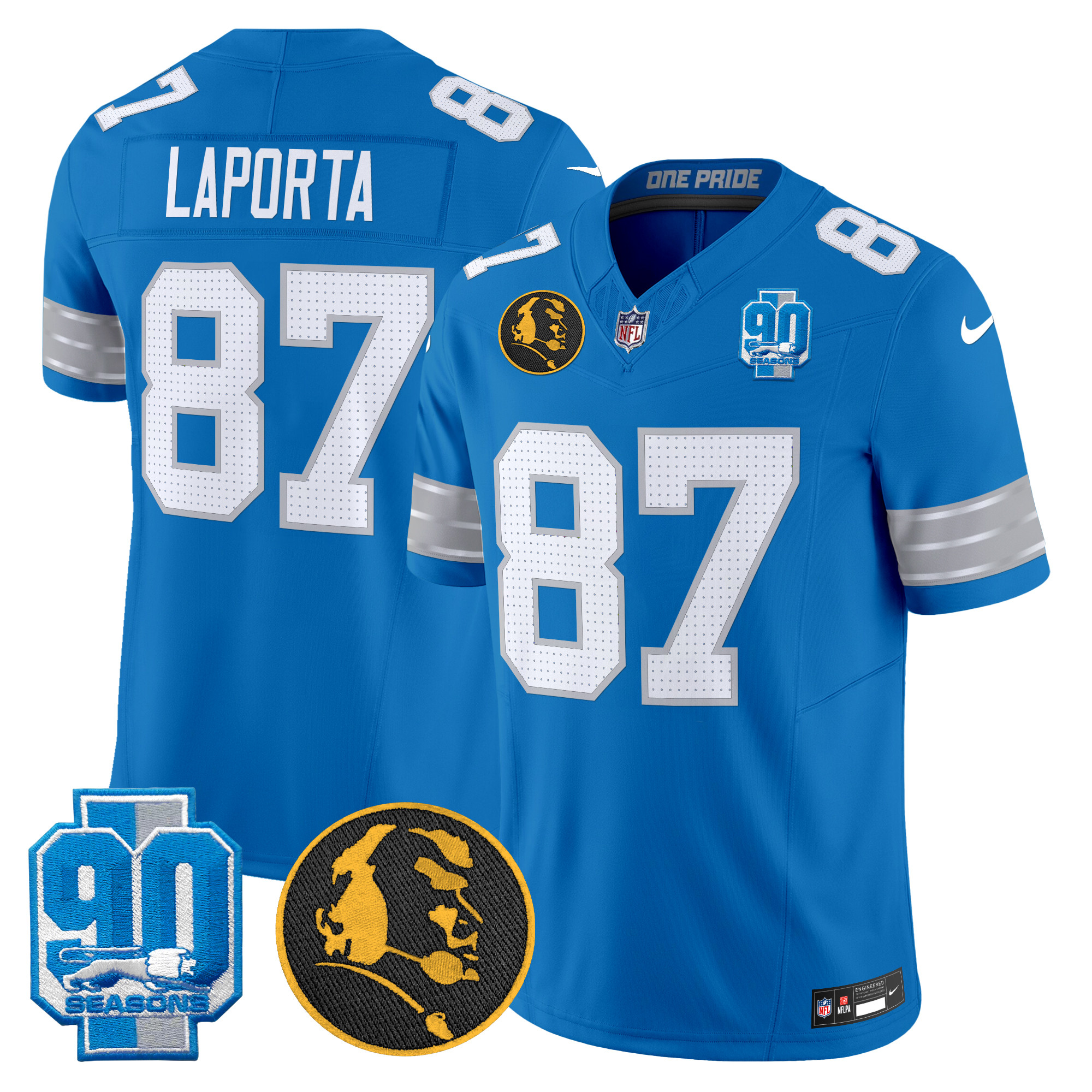 Sam Laporta Men's Detroit Lions 2024 90th & John Madden Patch Vapor Limited Blue Jersey - All Stitched