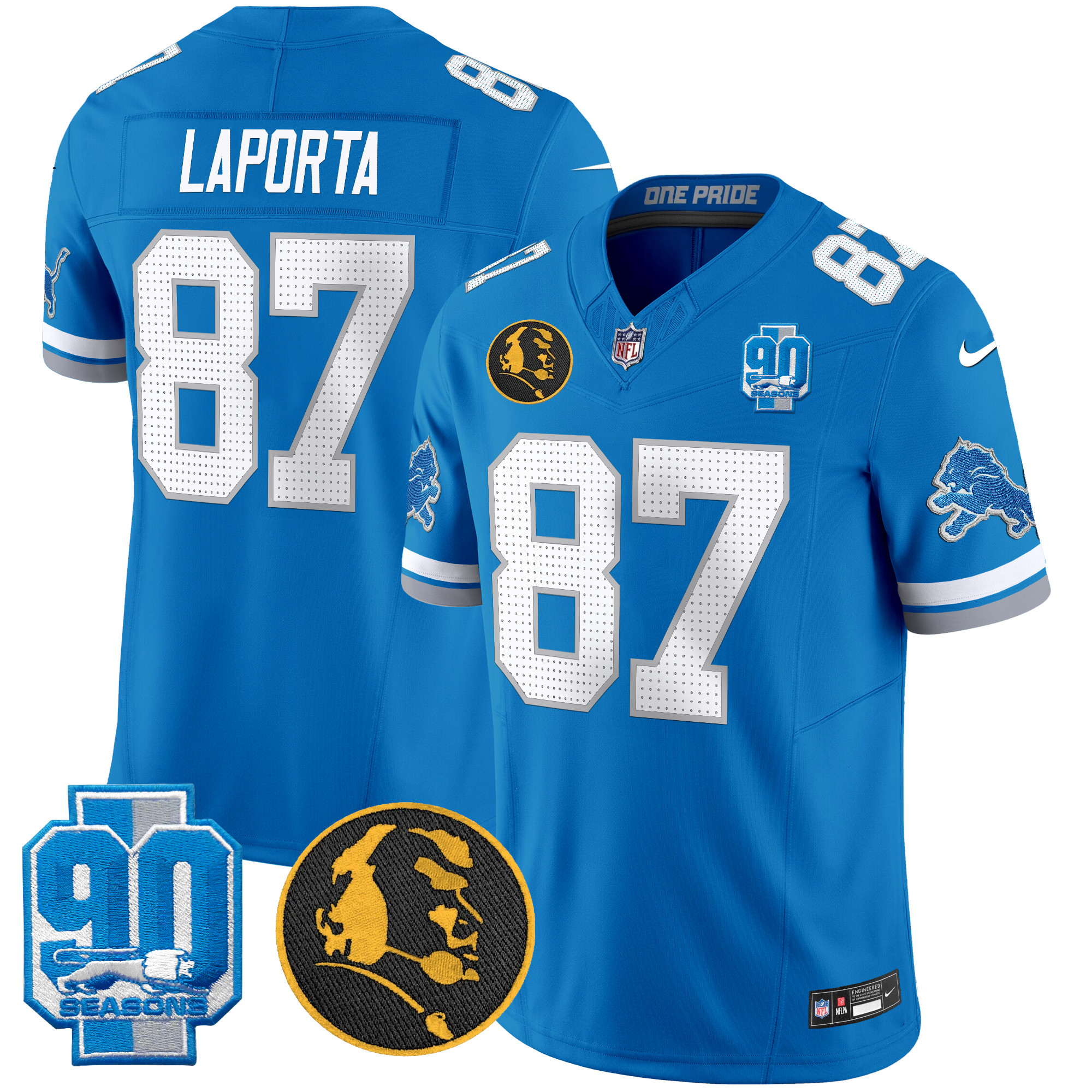 Sam Laporta Men's Detroit Lions 2024 90th & John Madden Patch Vapor Limited Blue Jersey - All Stitched