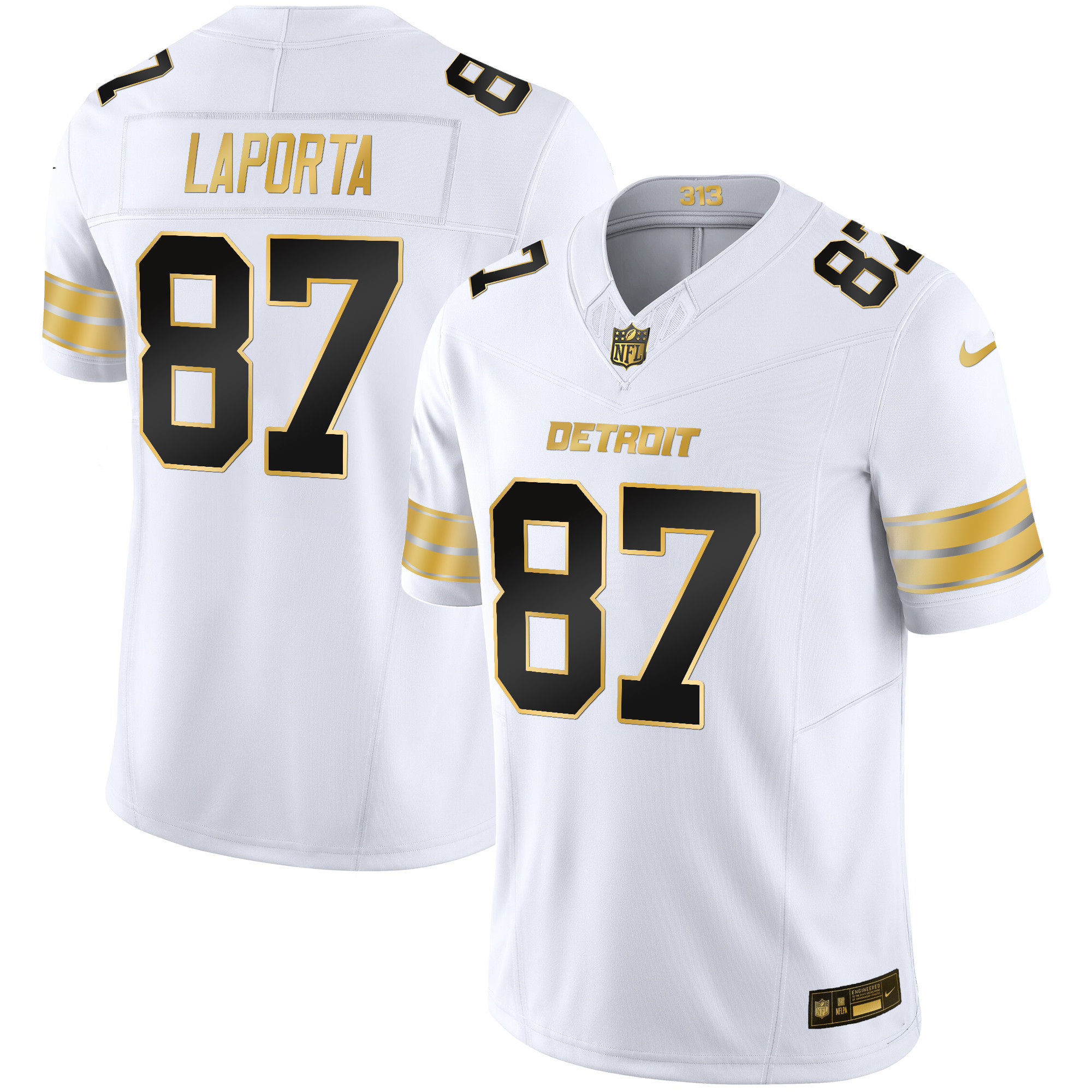 Sam Laporta Men's Detroit Lions 2024 Gold Vapor Limited White Gold Jersey - All Stitched