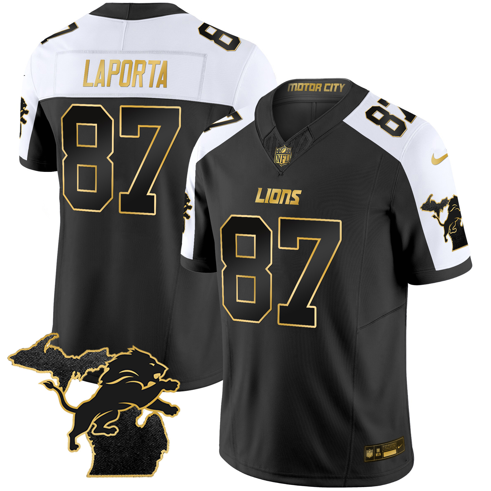 Sam Laporta Men's Detroit Lions 2024 Michigan Patch Gold Vapor Alternate Jersey - All Stitched