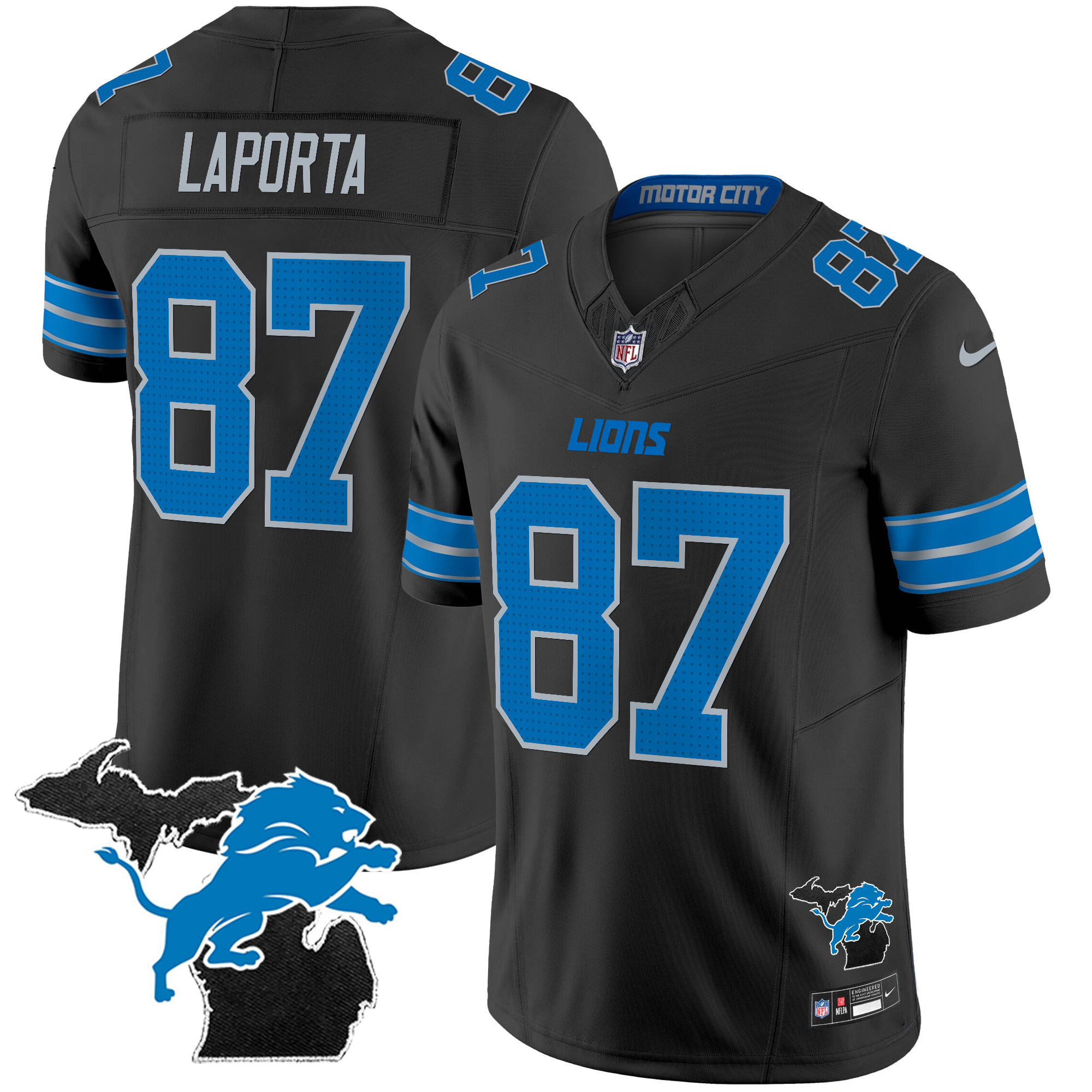 Sam Laporta Men's Detroit Lions 2024 Michigan Patch Vapor Limited Black Jersey - All Stitched