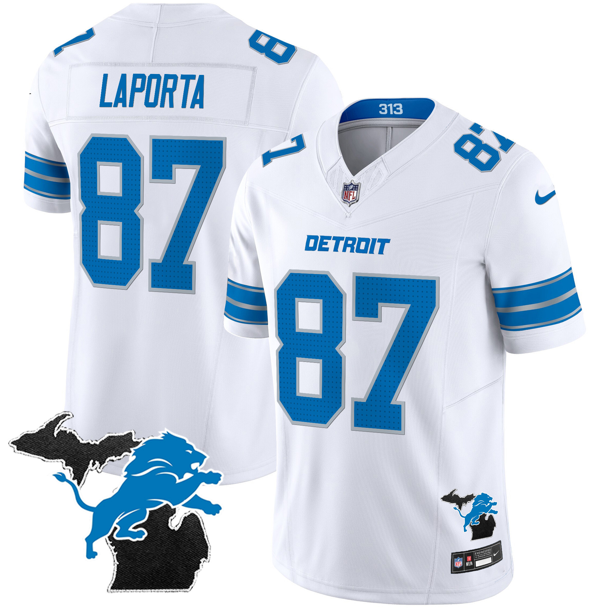 Sam Laporta Men's Detroit Lions 2024 Michigan Patch Vapor Limited White Jersey - All Stitched