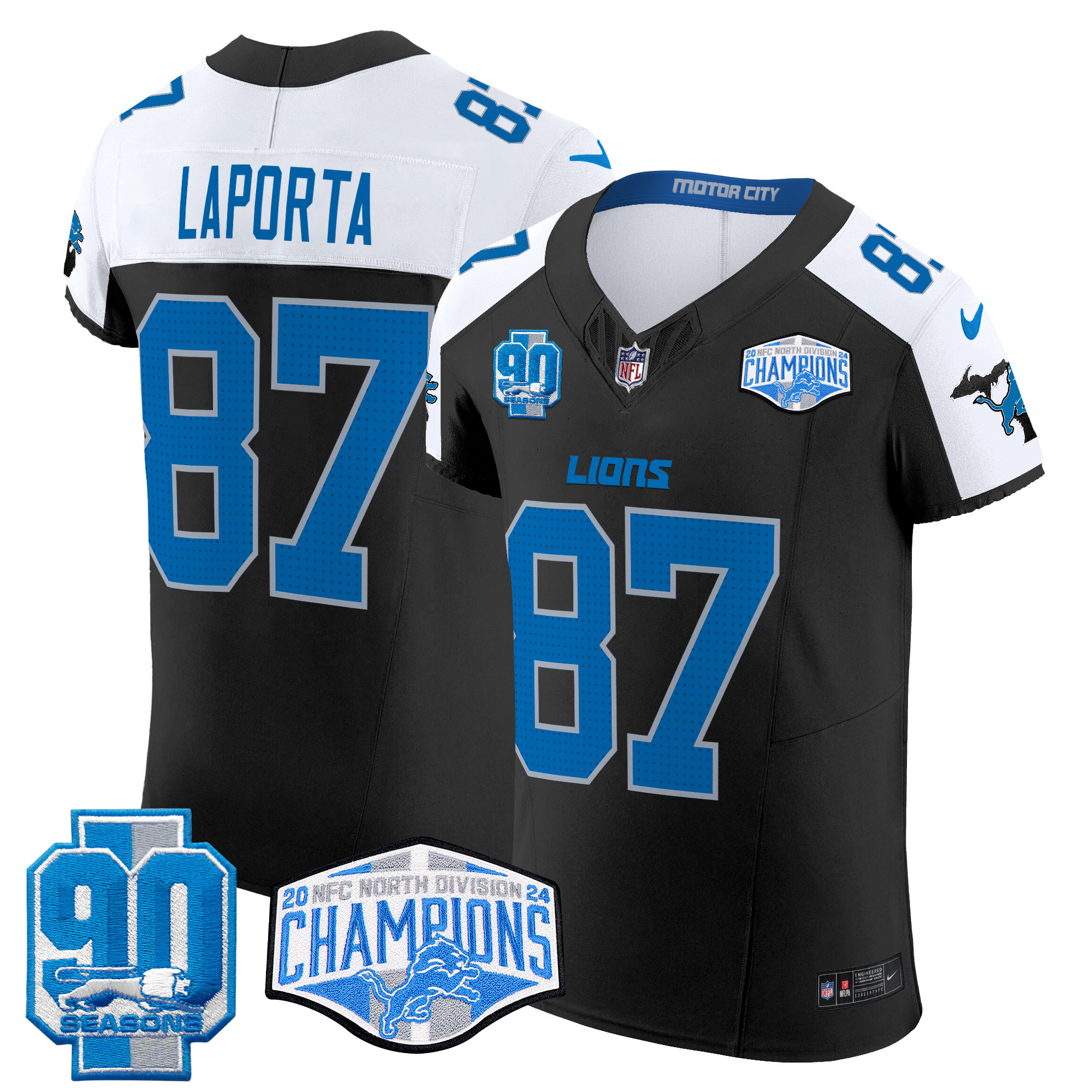 Sam Laporta Men's Detroit Lions 2024 NFC North Division Champions Patch Vapor Elite Black Alternate Jersey - All Stitched