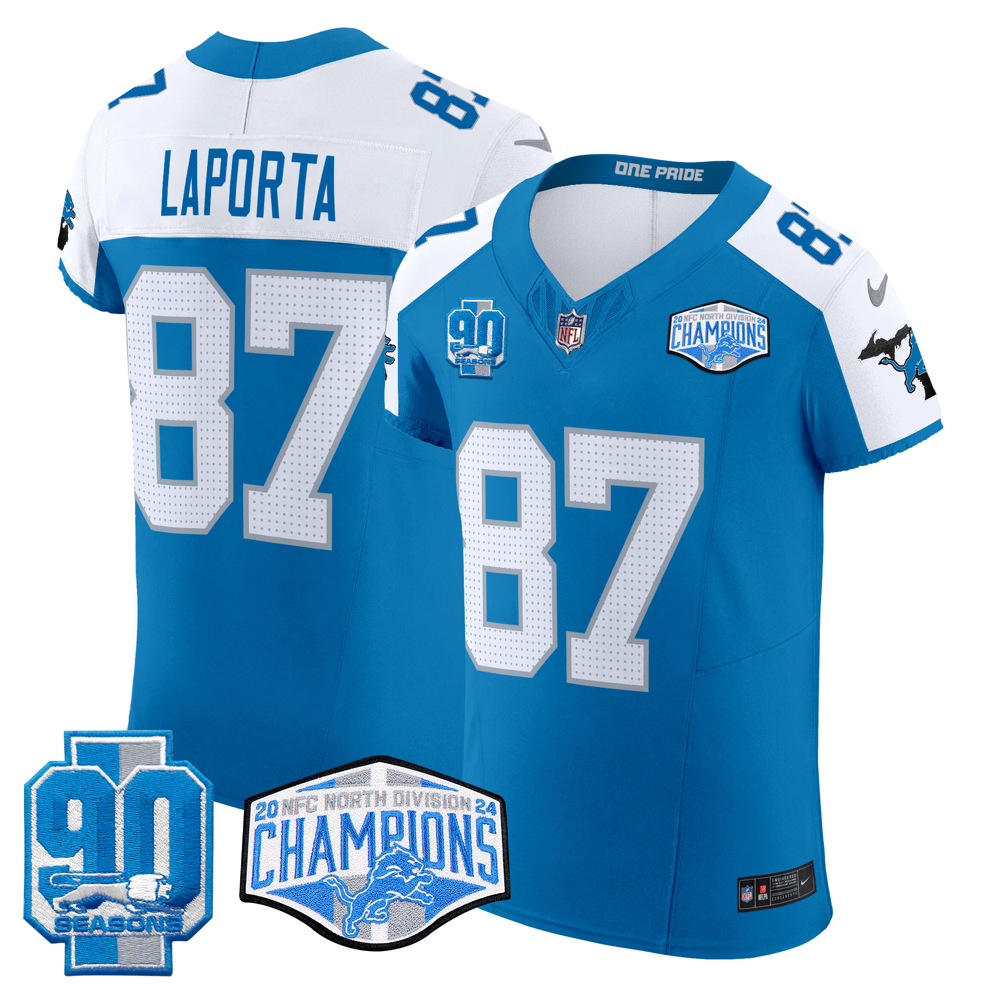 Sam Laporta Men's Detroit Lions 2024 NFC North Division Champions Patch Vapor Elite Blue Alternate Jersey - All Stitched