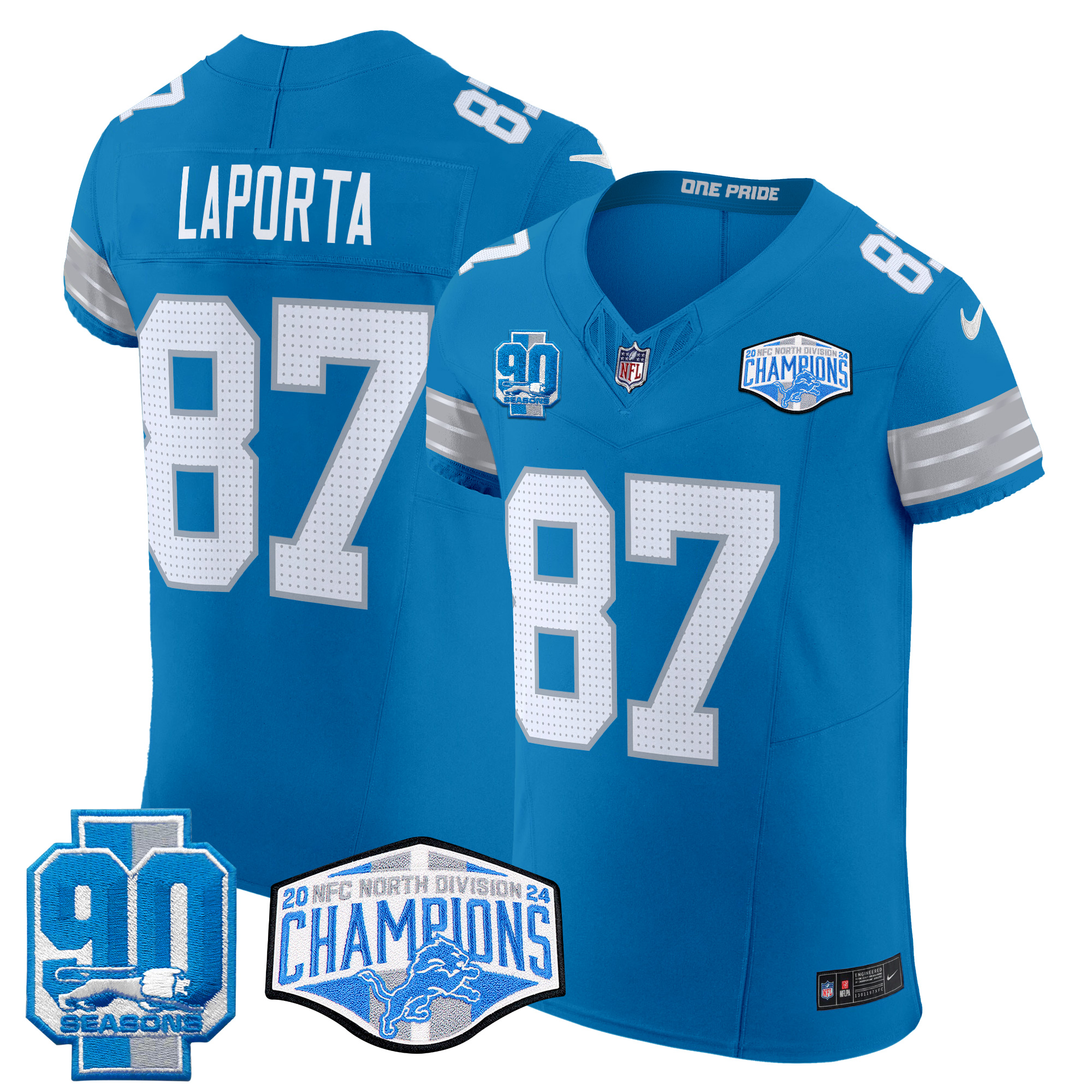 Sam Laporta Men's Detroit Lions 2024 NFC North Division Champions Patch Vapor Elite Blue Jersey - All Stitched
