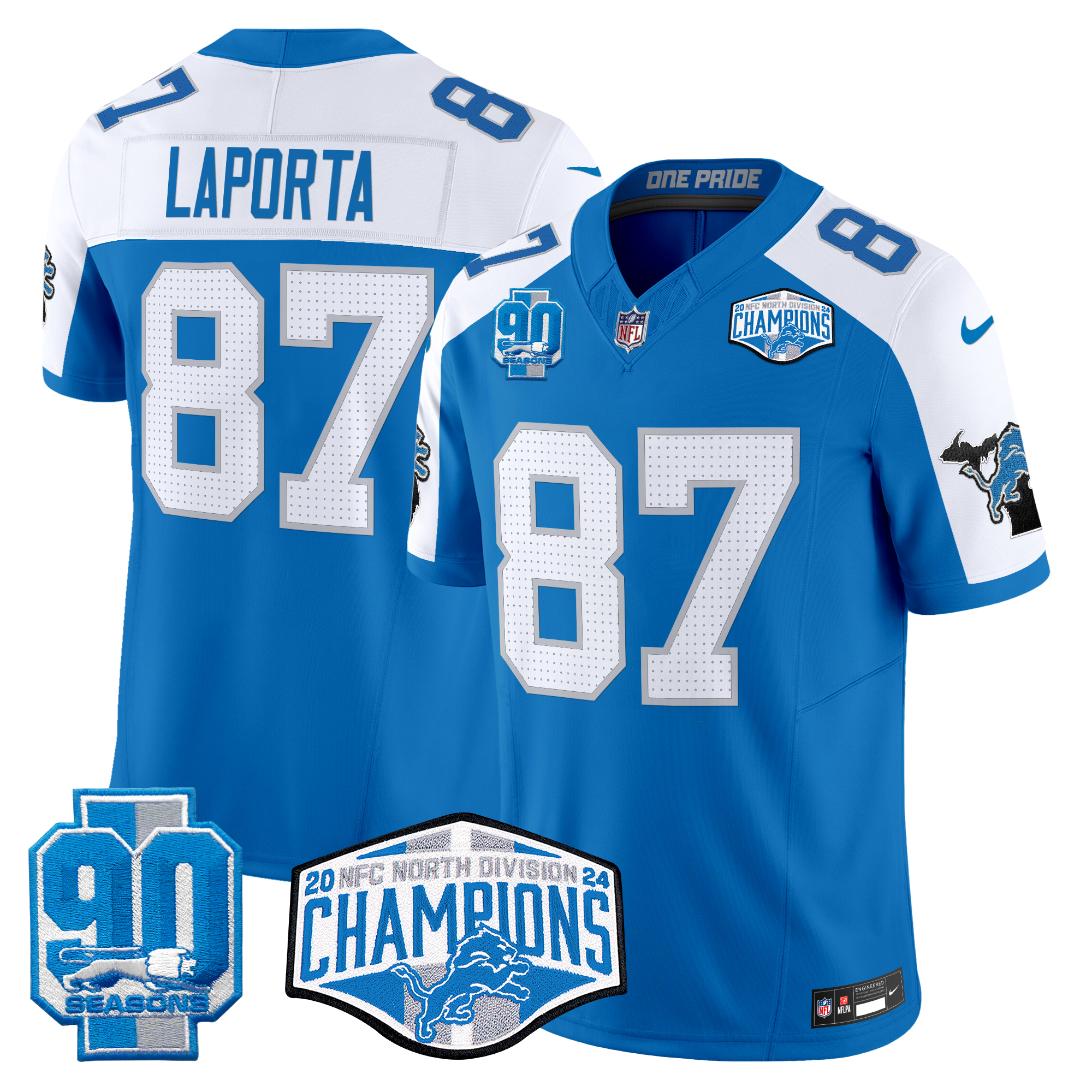 Sam Laporta Men's Detroit Lions 2024 NFC North Division Champions Patch Vapor Limited Blue Alternate Jersey - All Stitched