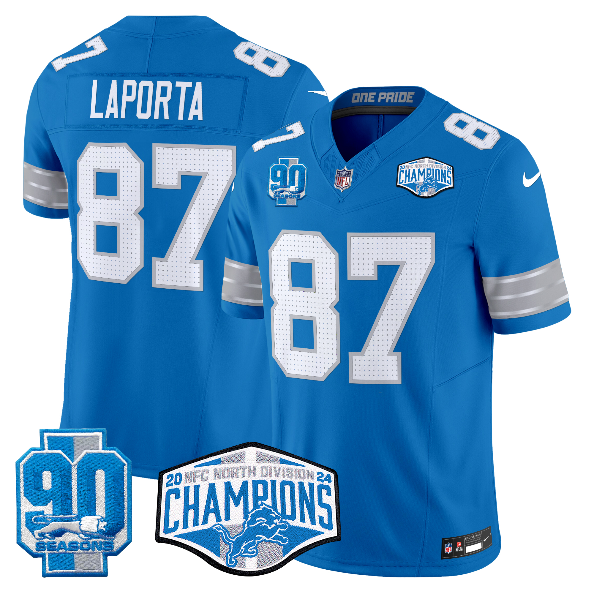 Sam Laporta Men's Detroit Lions 2024 NFC North Division Champions Patch Vapor Limited Blue Jersey - All Stitched