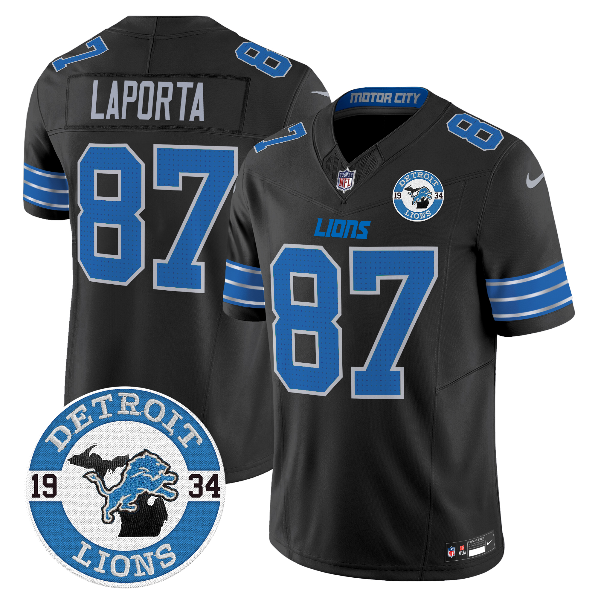 Sam Laporta Men's Detroit Lions 2024 Vapor Limited Black Jersey - All Stitched