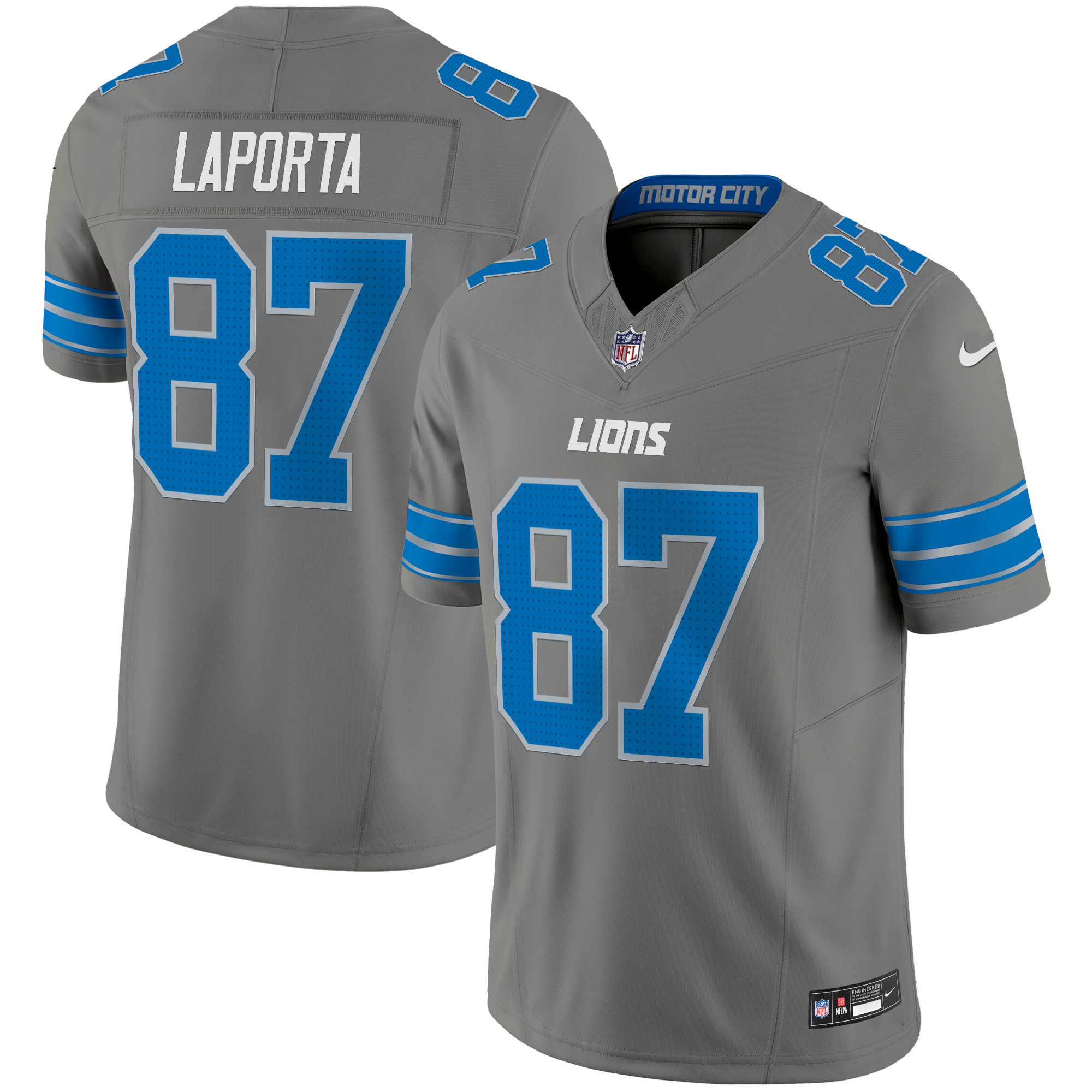 Sam Laporta Men's Detroit Lions 2024 Vapor Limited Gray Jersey - All Stitched