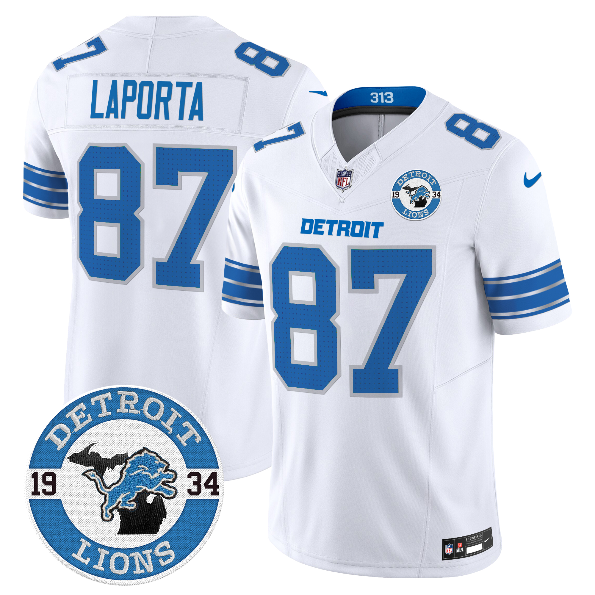 Sam Laporta Men's Detroit Lions 2024 Vapor Limited White Jersey - All Stitched