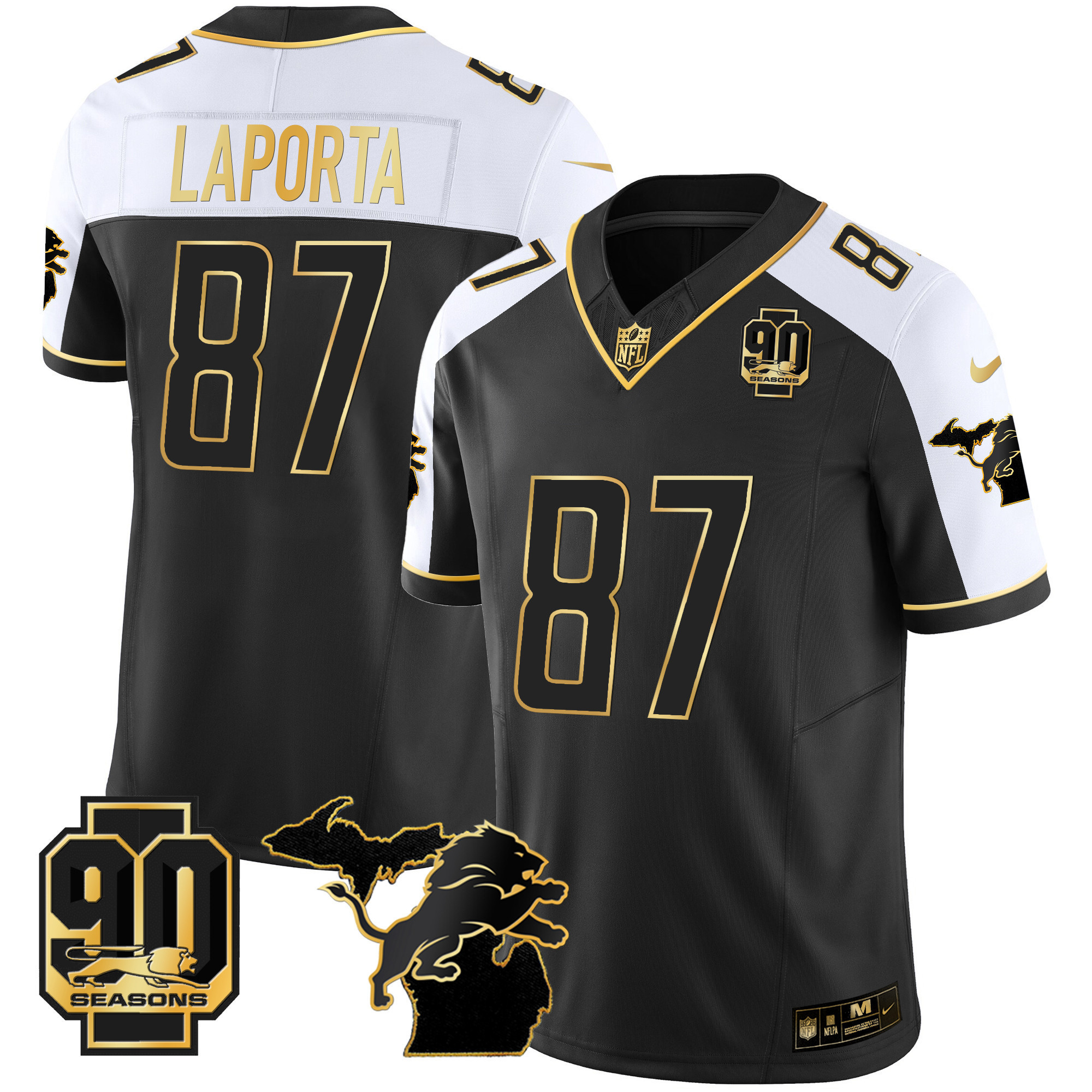 Sam Laporta Men's Detroit Lions 90th Year & Michigan Patch Gold Vapor Alternate Jersey - All Stitched