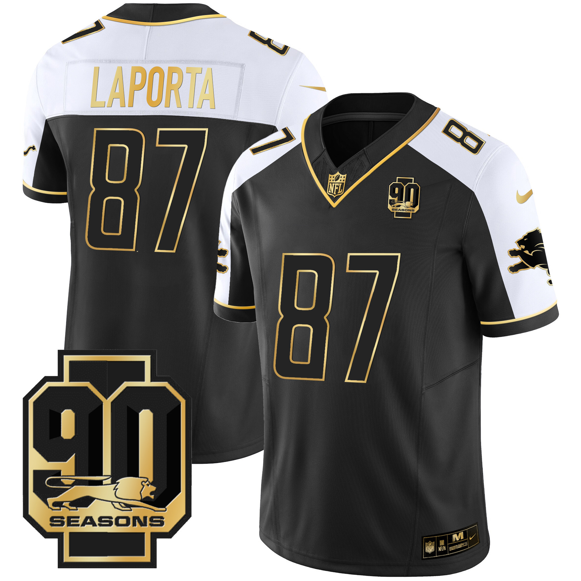 Sam Laporta Men's Detroit Lions 90th Year Patch Gold Alternate Jersey - All Stitched