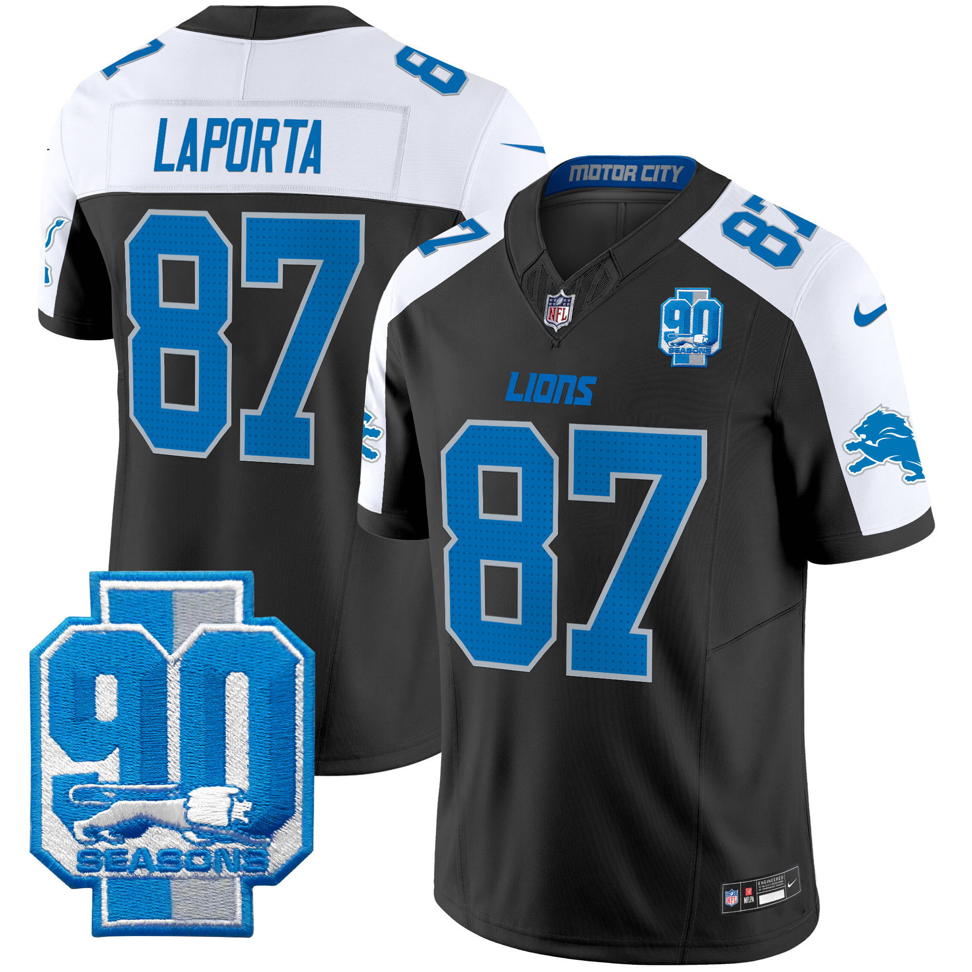 Sam Laporta Men's Detroit Lions 90th Year Patch Vapor Limited Black Alternate Jersey - All Stitched