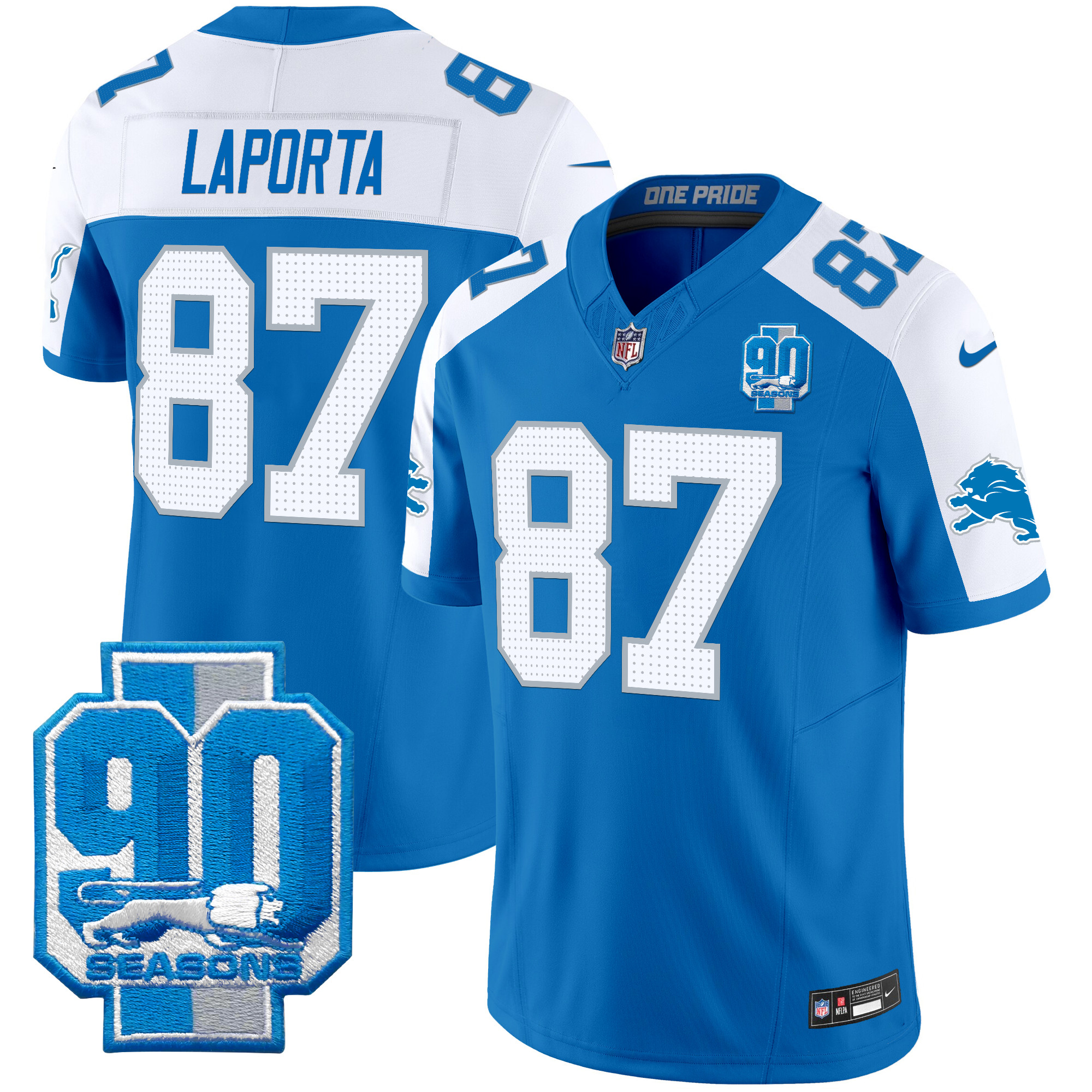 Sam Laporta Men's Detroit Lions 90th Year Patch Vapor Limited Blue Alternate Jersey - All Stitched