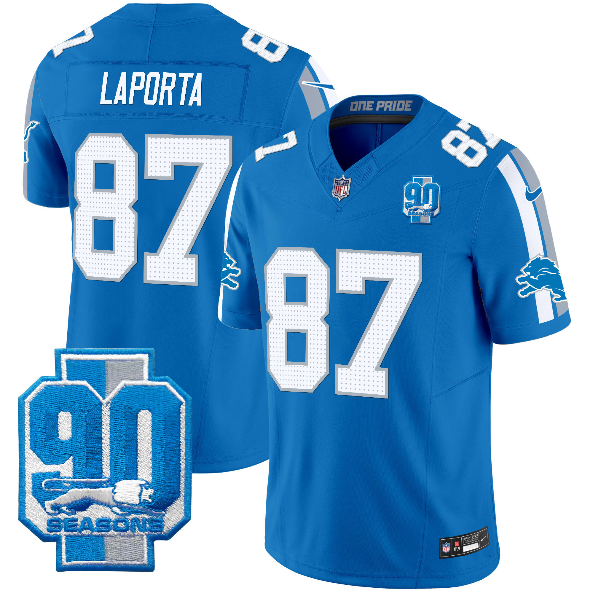 Sam Laporta Men's Detroit Lions 90th Year Patch Vapor Limited Blue Jersey - All Stitched