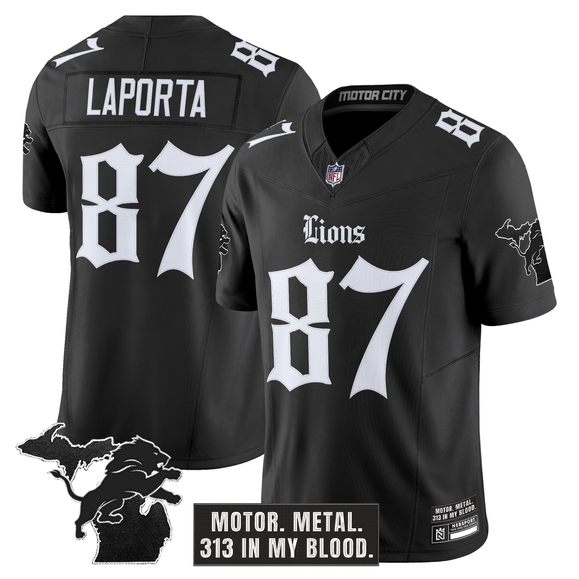 Sam Laporta Men's Detroit Lions 'Gothic Motor Grit Edition' Vapor Limited Black Jersey - All Stitched