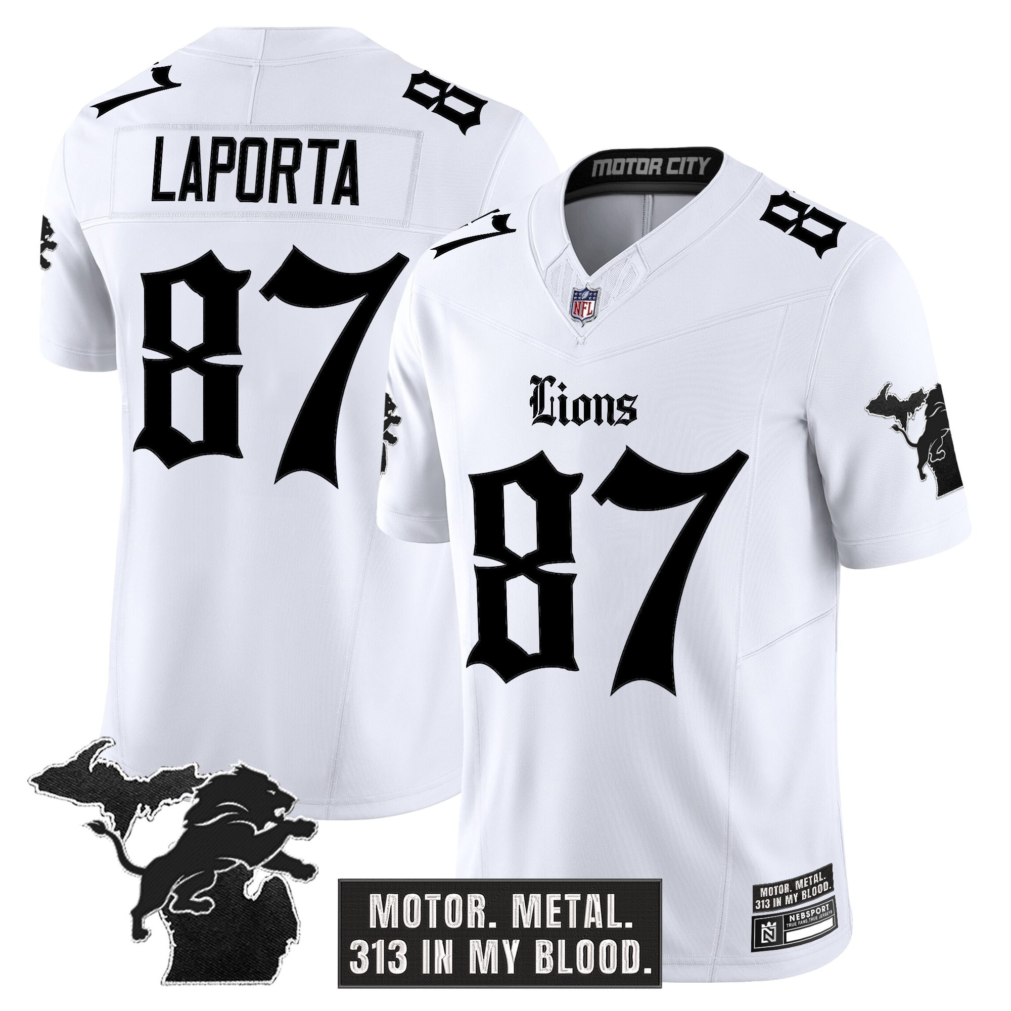 Sam Laporta Men's Detroit Lions 'Gothic Motor Grit Edition' Vapor Limited White Jersey - All Stitched