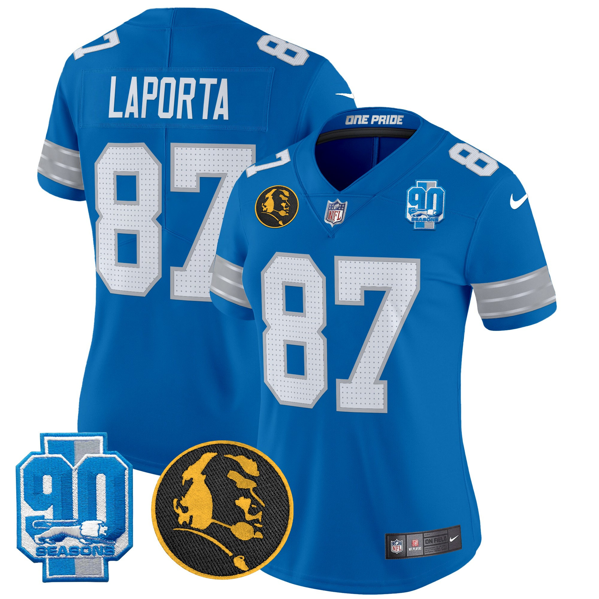 Sam Laporta Women's Detroit Lions 2024 90th & John Madden Patch Vapor Limited Blue Jersey - All Stitched