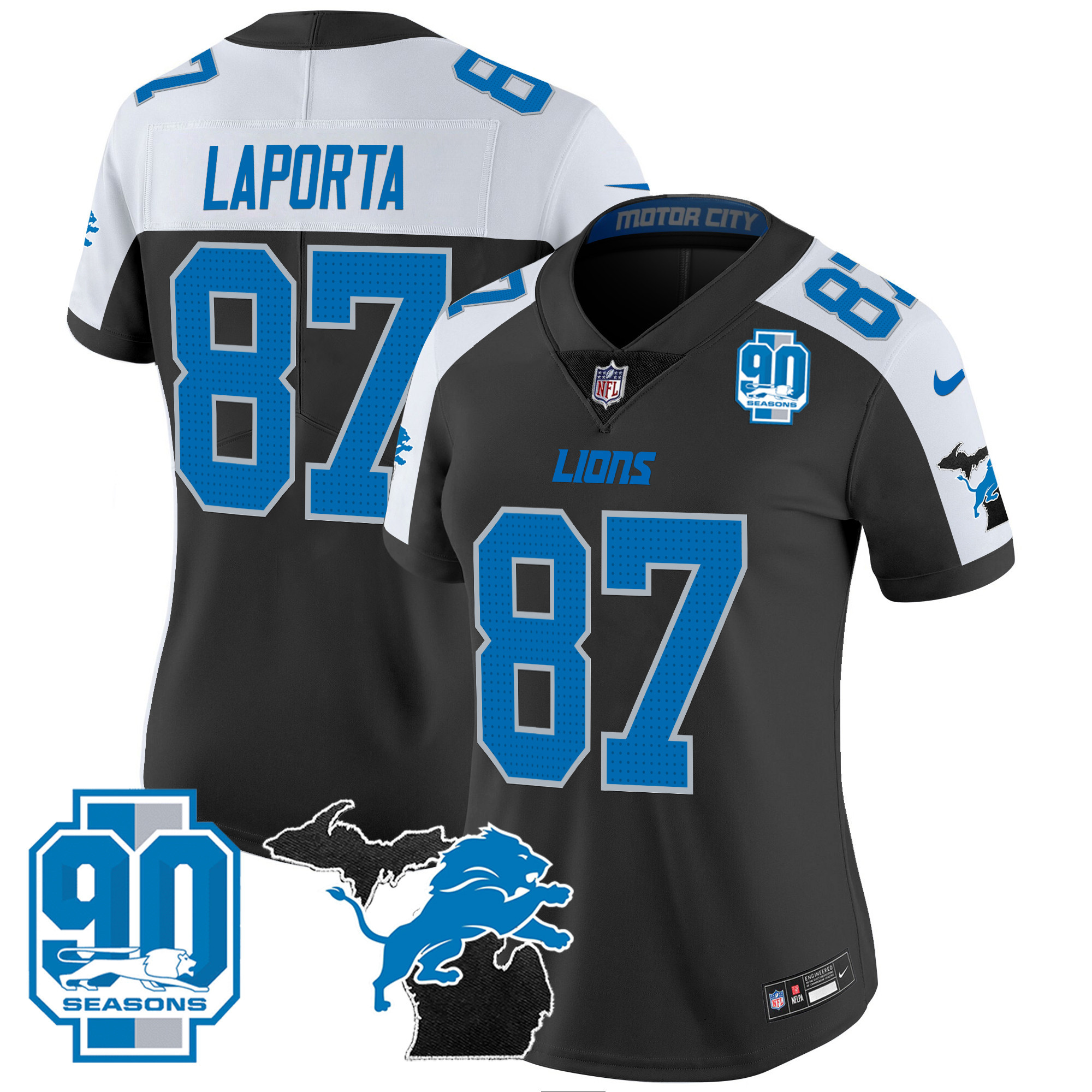 Sam Laporta Women's Detroit Lions 2024 Michigan & 90th Year Patch Vapor Alternate Jersey - All Stitched