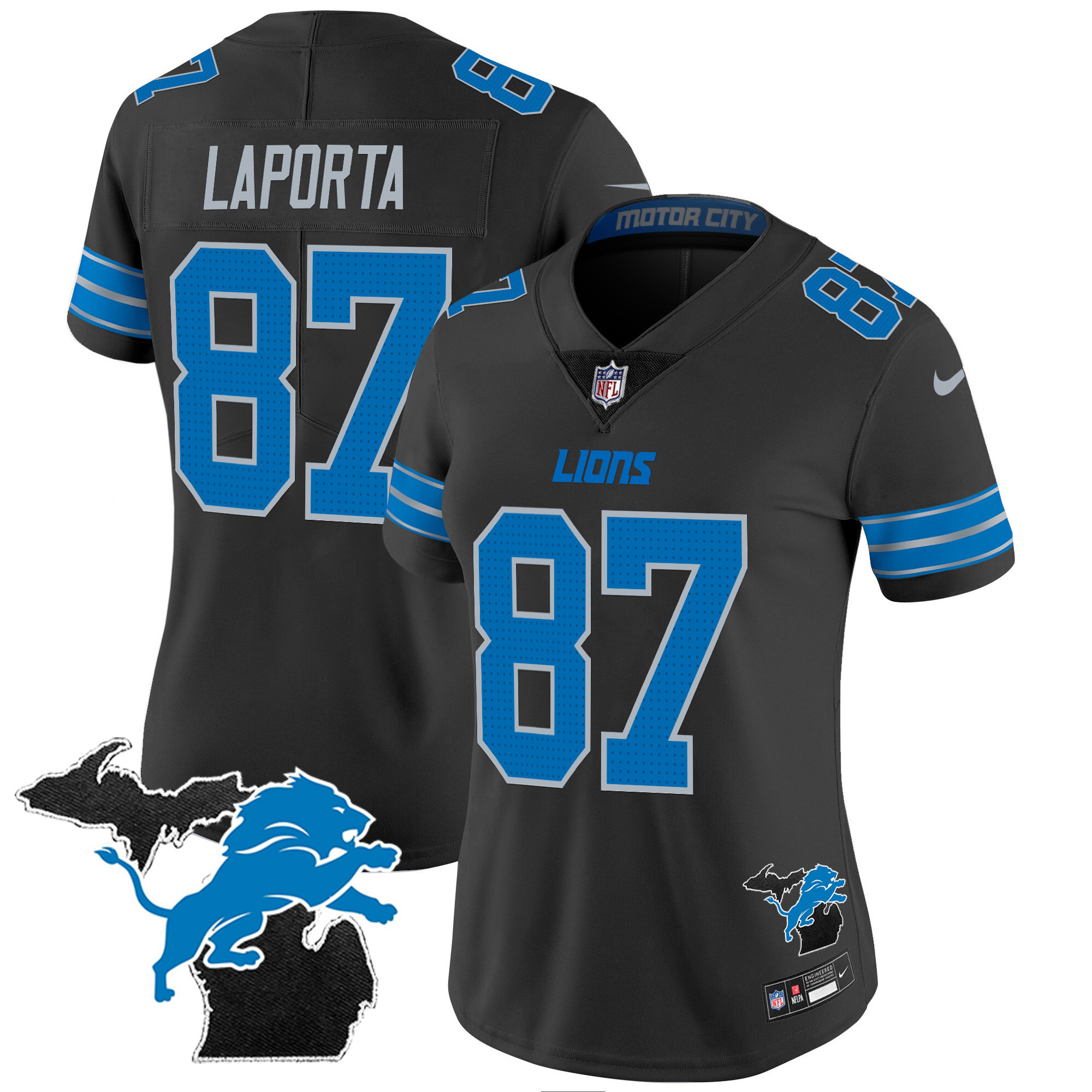 Sam Laporta Women's Detroit Lions 2024 Michigan Patch Vapor Black Jersey - All Stitched