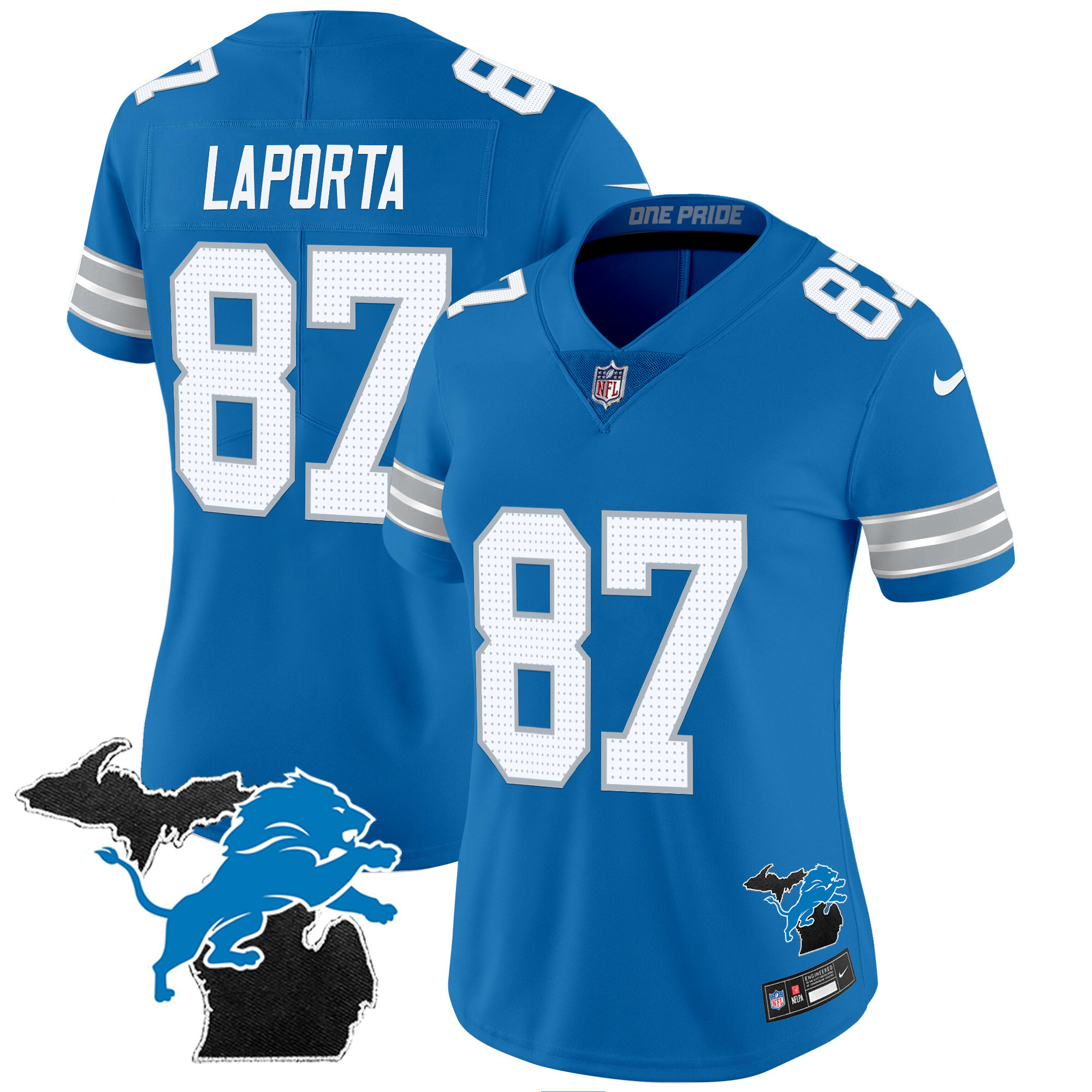Sam Laporta Women's Detroit Lions 2024 Michigan Patch Vapor Blue Jersey - All Stitched