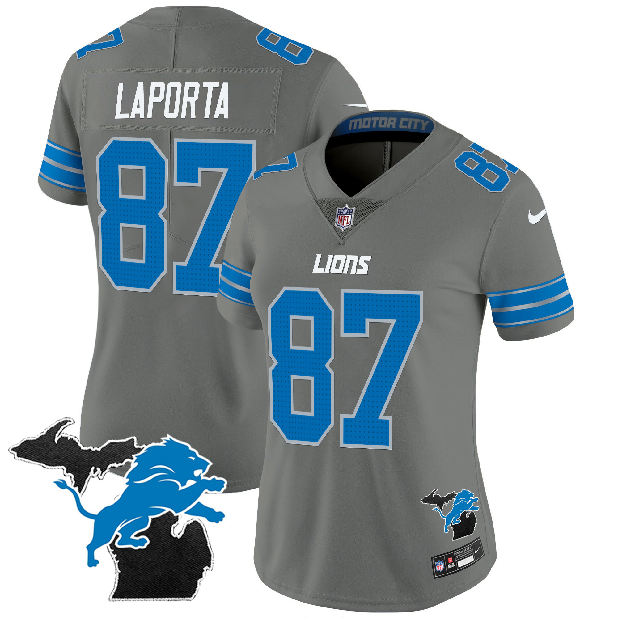 Sam Laporta Women's Detroit Lions 2024 Michigan Patch Vapor Gray Jersey - All Stitched