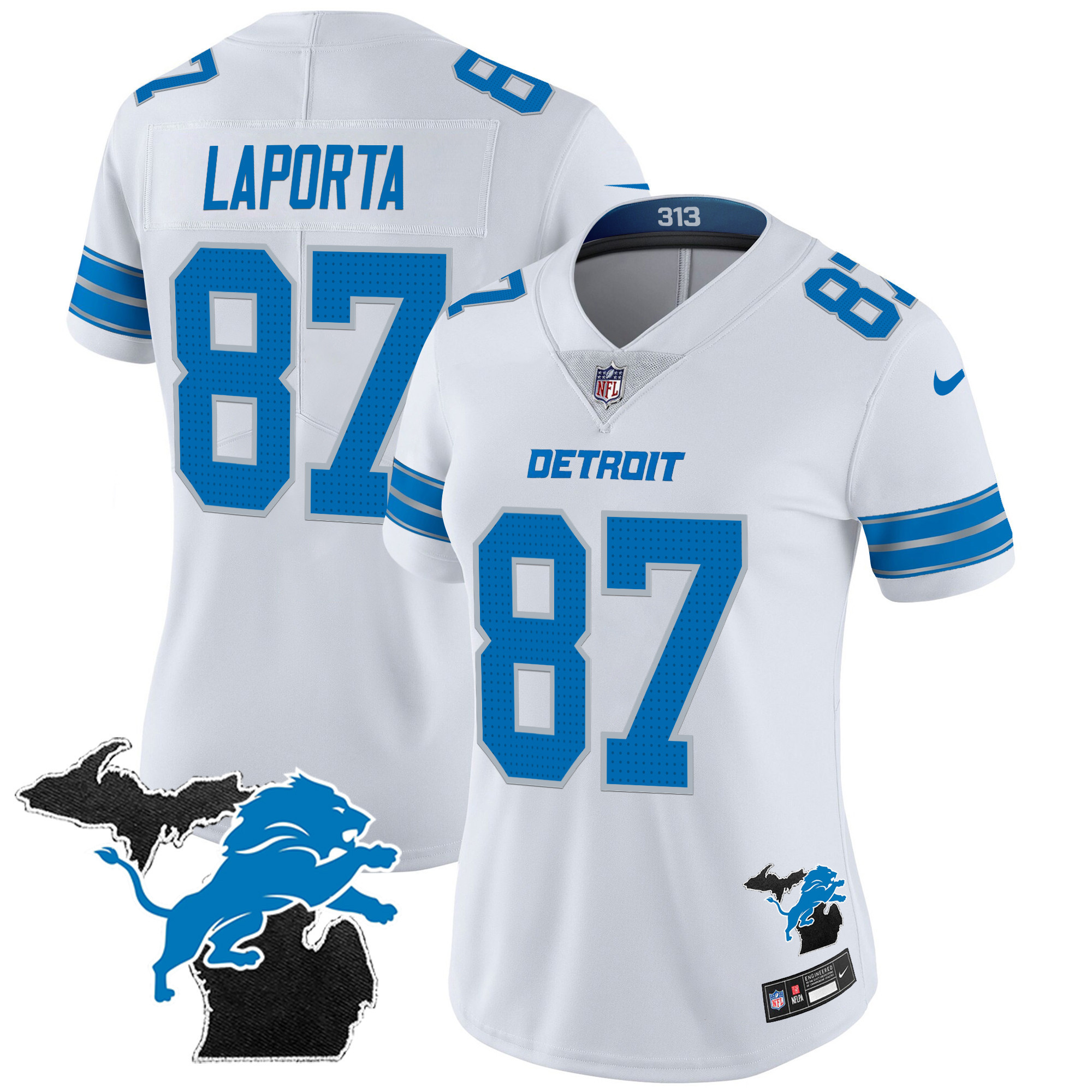 Sam Laporta Women's Detroit Lions 2024 Michigan Patch Vapor White Jersey - All Stitched
