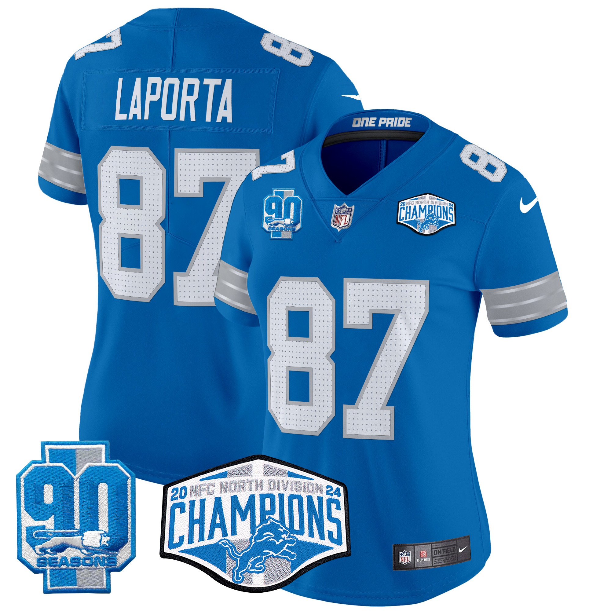 Sam Laporta Women's Detroit Lions 2024 NFC North Division Champions Patch Vapor Limited Blue Jersey - All Stitched