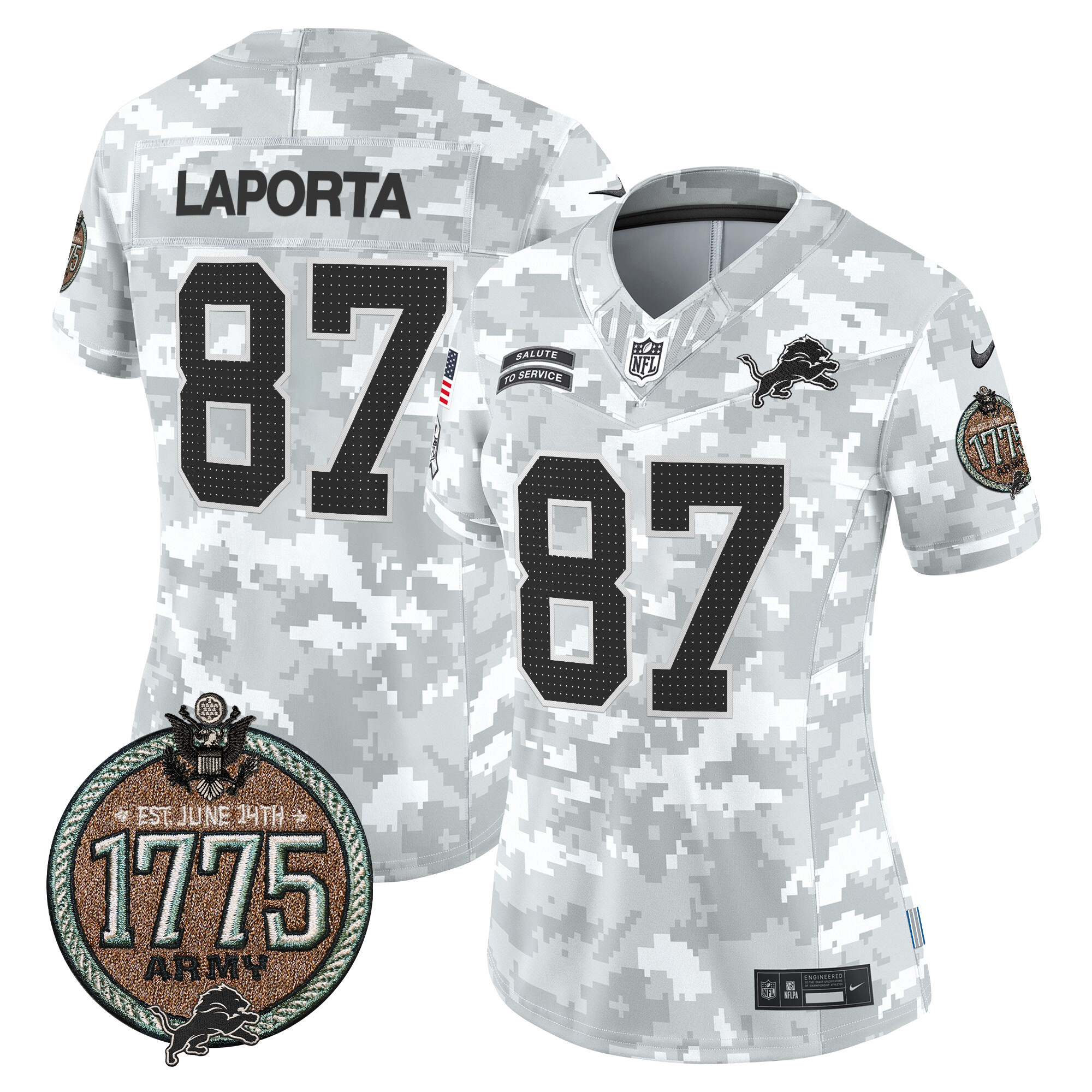 Sam Laporta Women's Detroit Lions 2024 Salute to Service Establishment Year Patch Vapor Limited Army Jersey - All Stitched