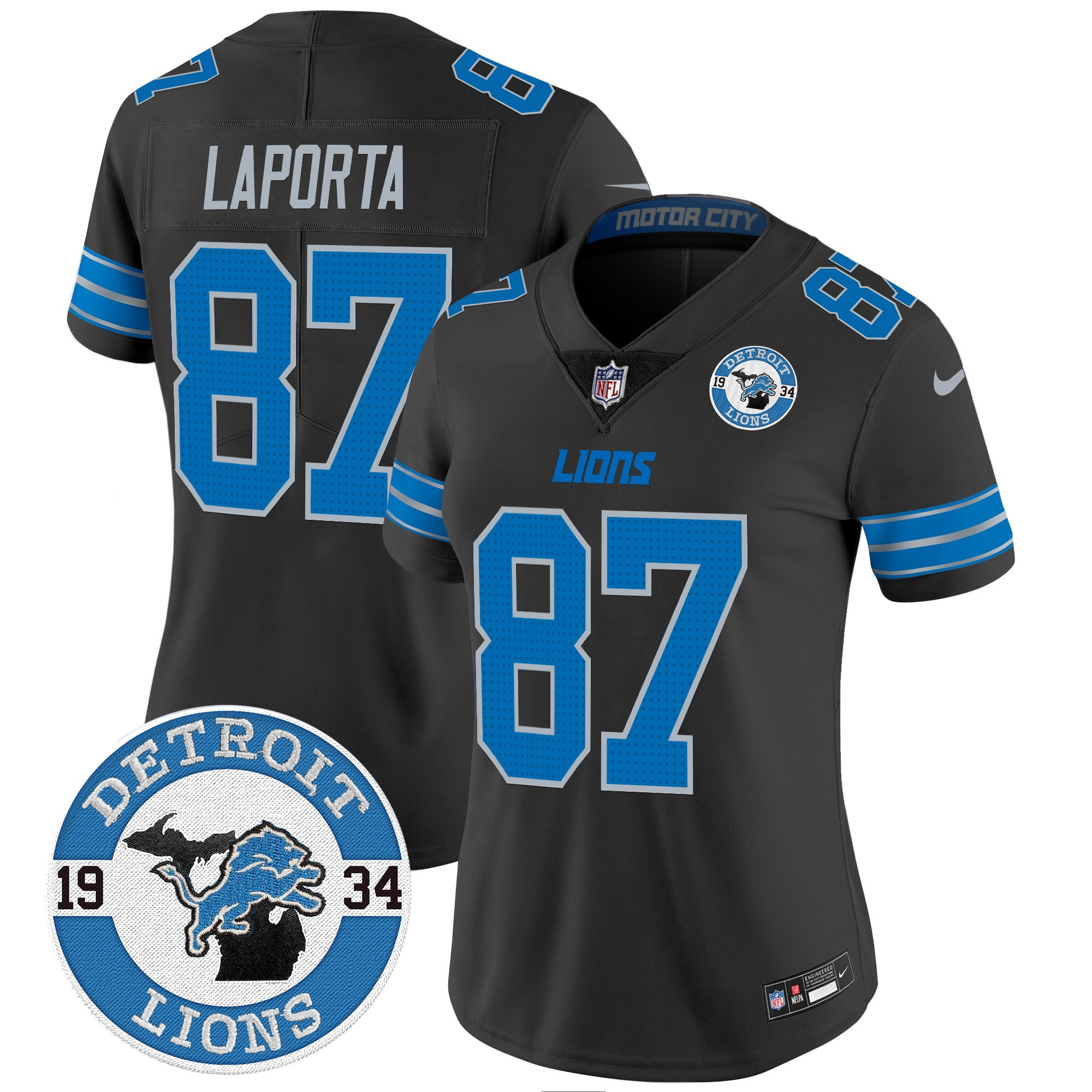 Sam Laporta Women's Detroit Lions 2024 Vapor Limited Black Jersey - All Stitched