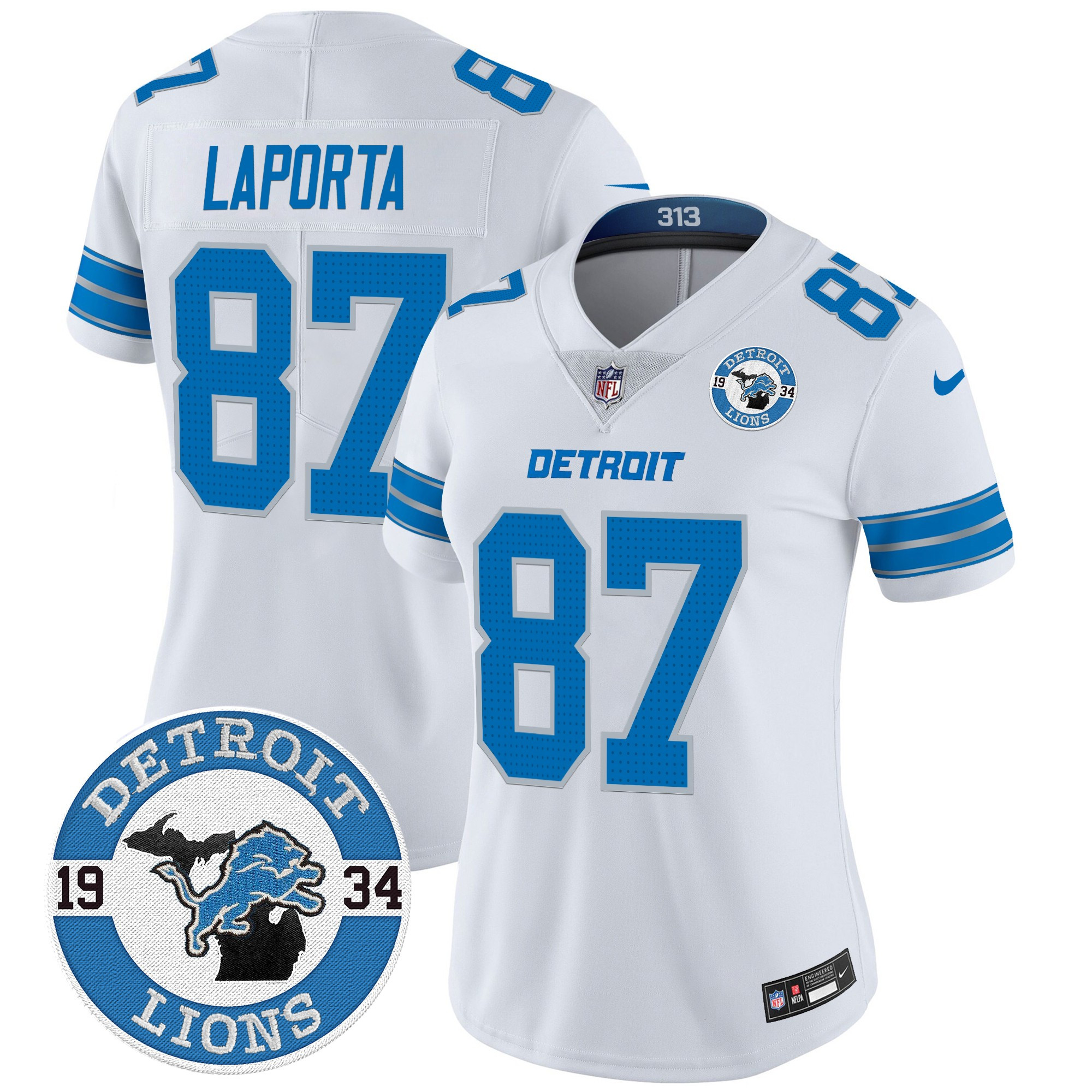 Sam Laporta Women's Detroit Lions 2024 Vapor Limited White Jersey - All Stitched