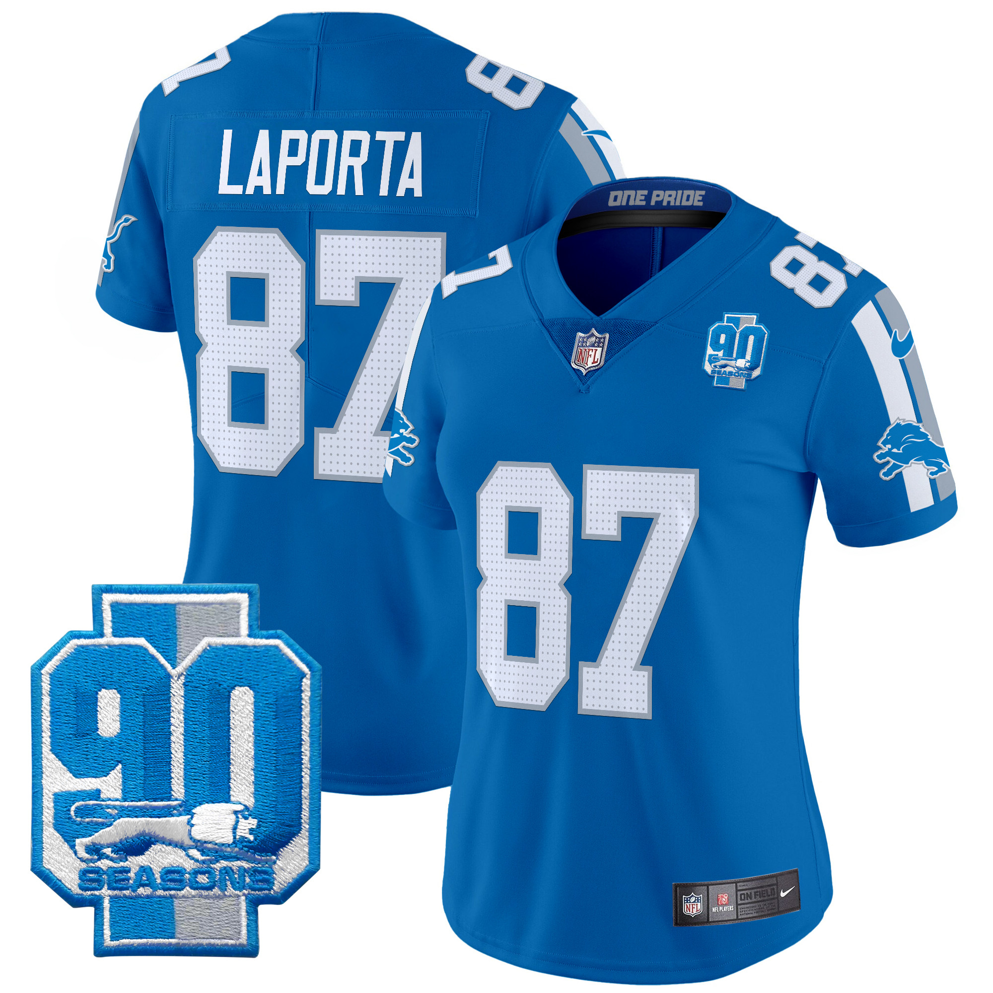 Sam Laporta Women's Detroit Lions 90th Year Patch Vapor Limited Blue Jersey - All Stitched