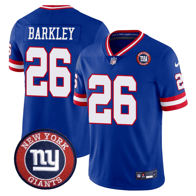 Saquon Barkley Men's New York Giants Logo Patch Limited Royal Jersey - All Stitched