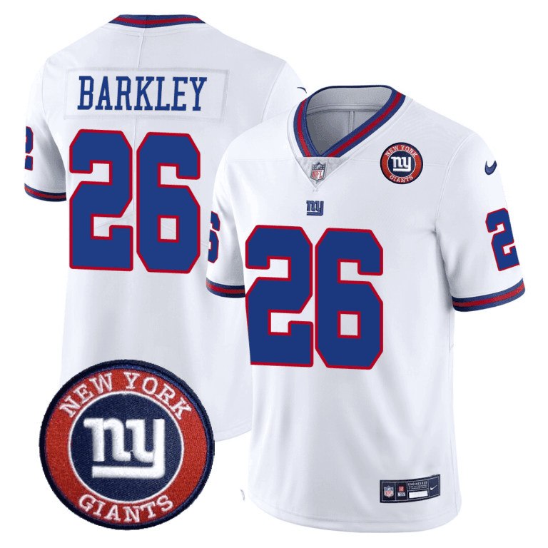 Saquon Barkley Men's New York Giants Logo Patch Limited White Jersey - All Stitched