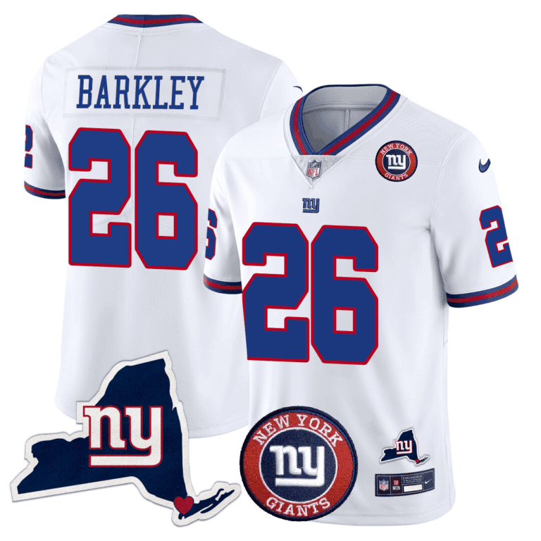 Saquon Barkley Men's New York Giants New York State & Logo Patch Limited White Jersey - All Stitched