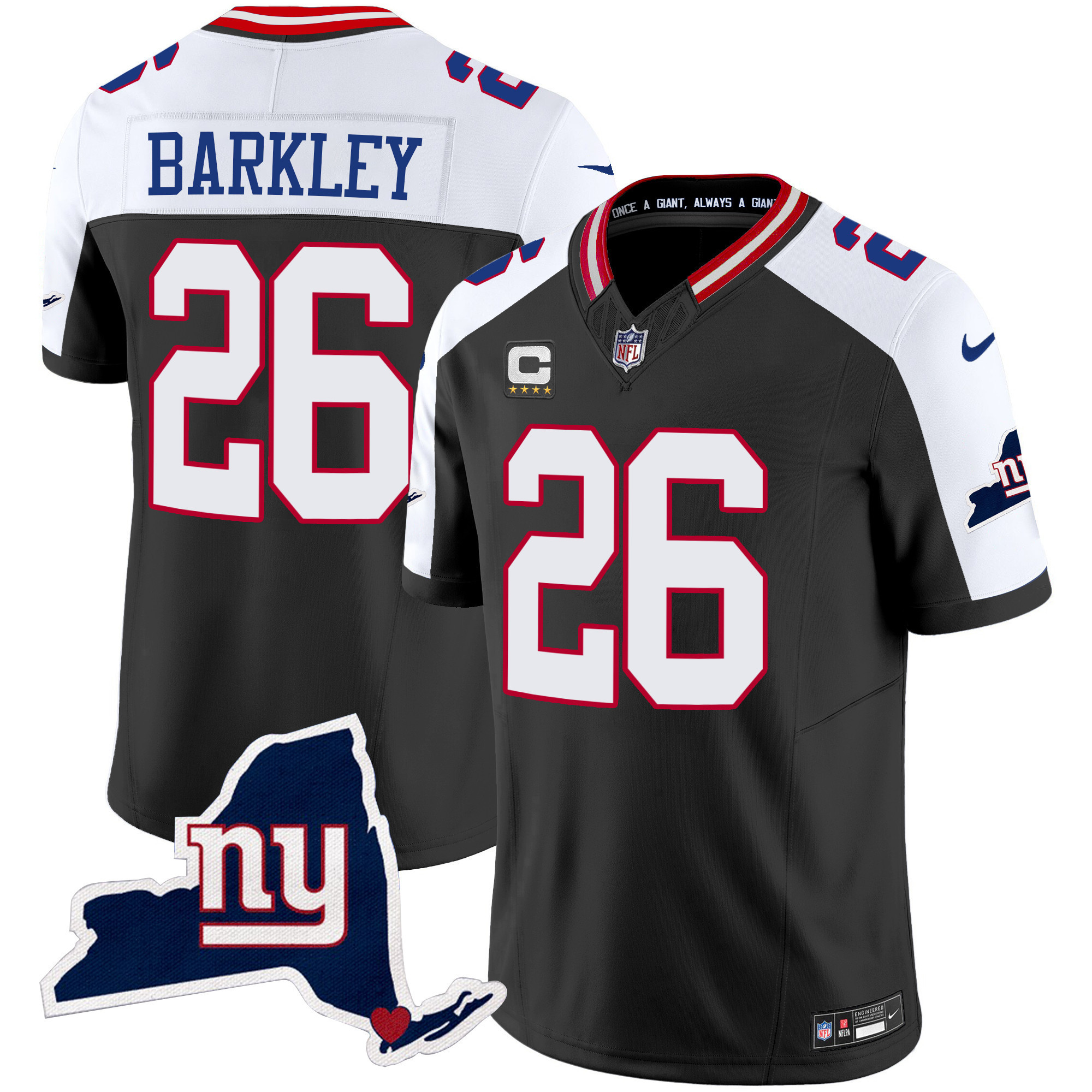 Saquon Barkley Men's New York Giants New York State Map Patch Limited Black Alternate Jersey - All Stitched