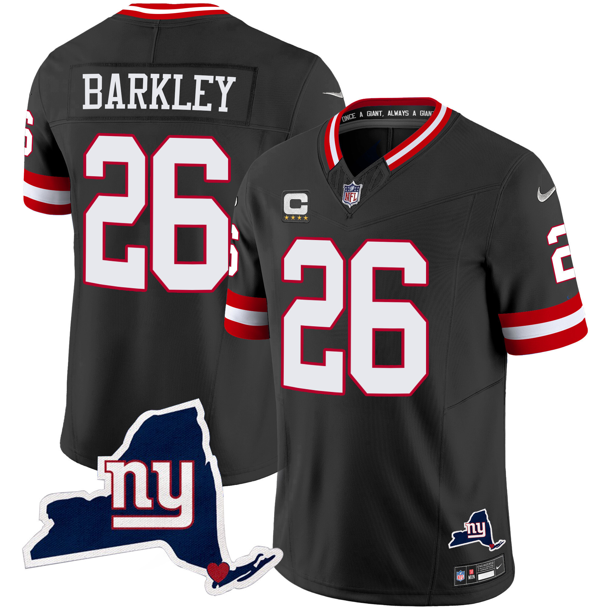 Saquon Barkley Men's New York Giants New York State Map Patch Limited Black Jersey - All Stitched