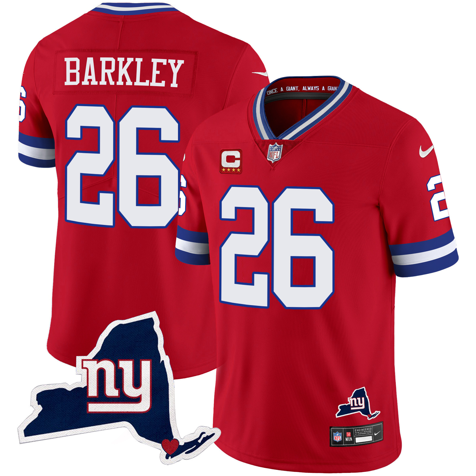 Saquon Barkley Men's New York Giants New York State Map Patch Limited Red Jersey - All Stitched