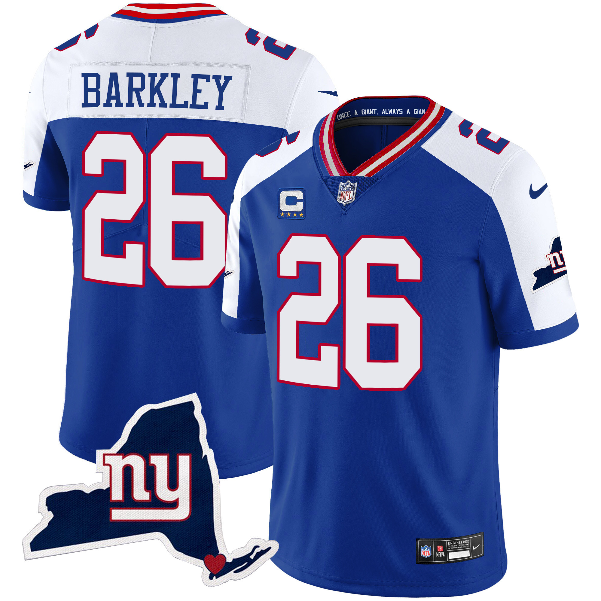 Saquon Barkley Men's New York Giants New York State Map Patch Limited Royal Alternate Jersey - All Stitched