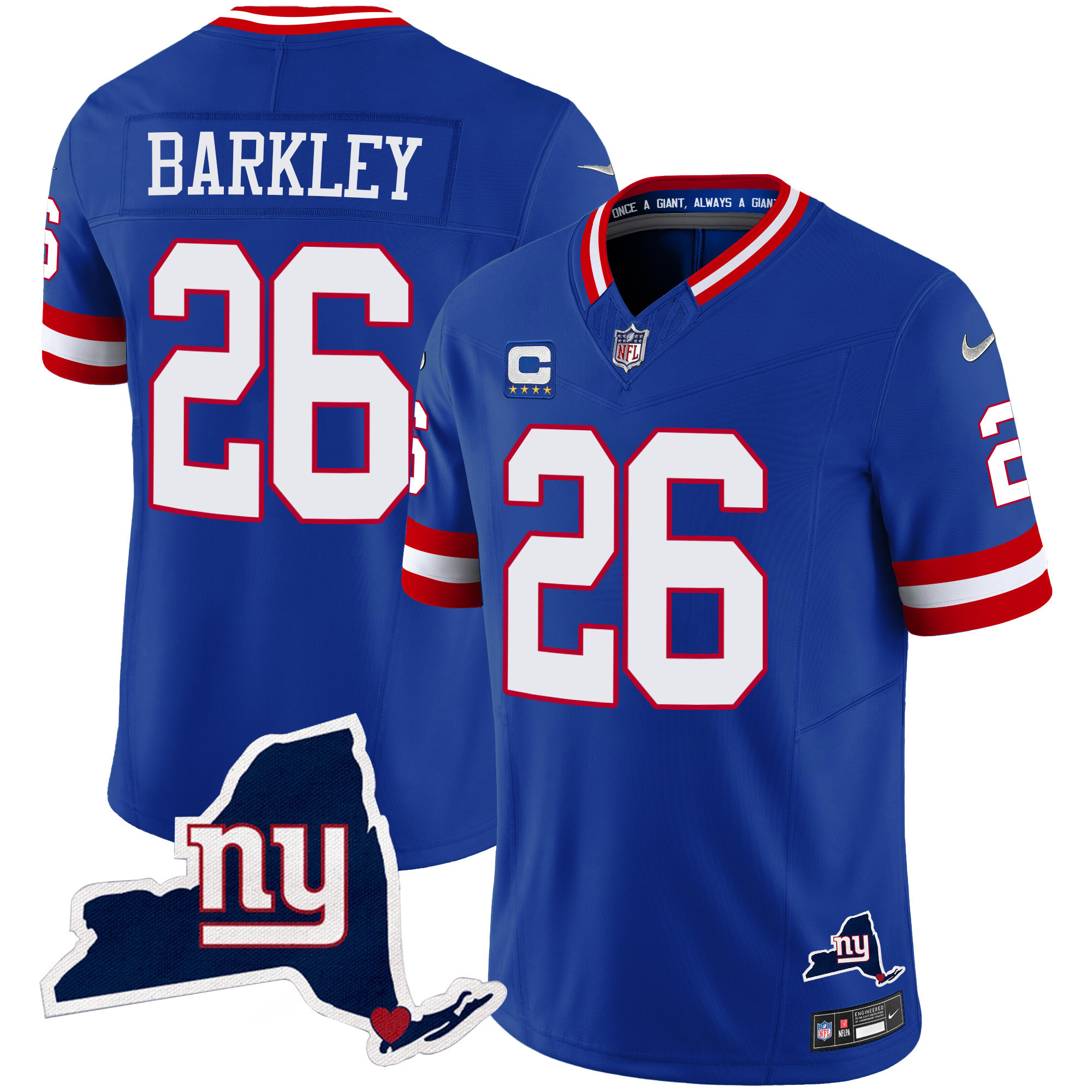 Saquon Barkley Men's New York Giants New York State Map Patch Limited Royal Jersey - All Stitched
