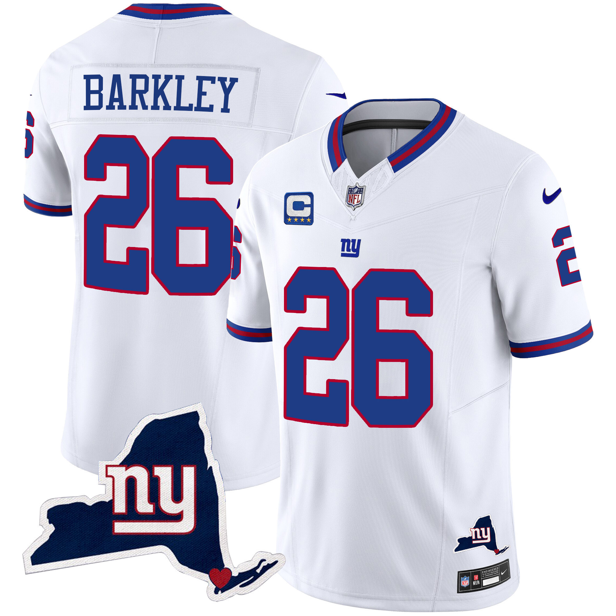 Saquon Barkley Men's New York Giants New York State Map Patch Limited White Jersey - All Stitched