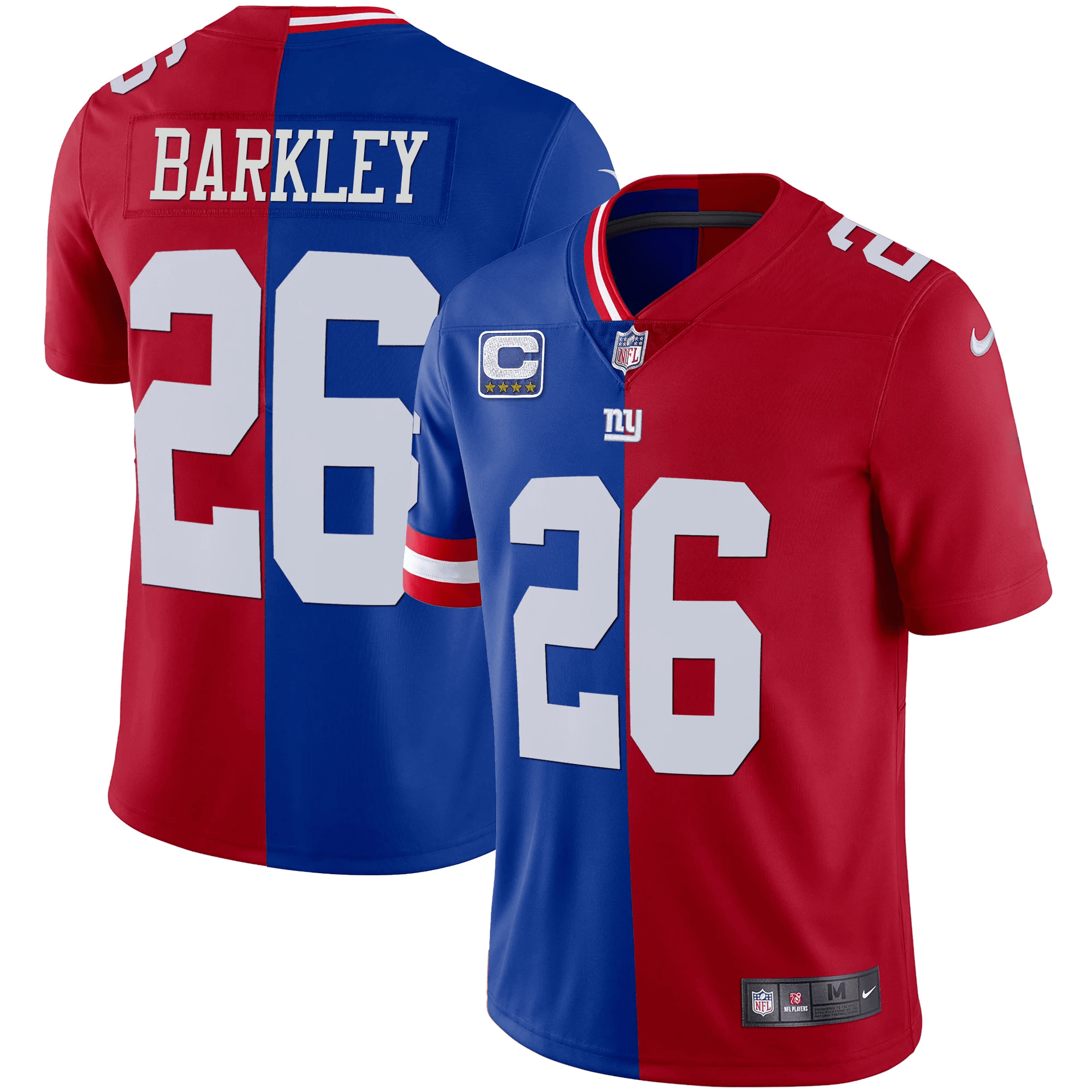 Saquon Barkley Men's New York Giants Split Vapor Royal Red Jersey - All Stitched
