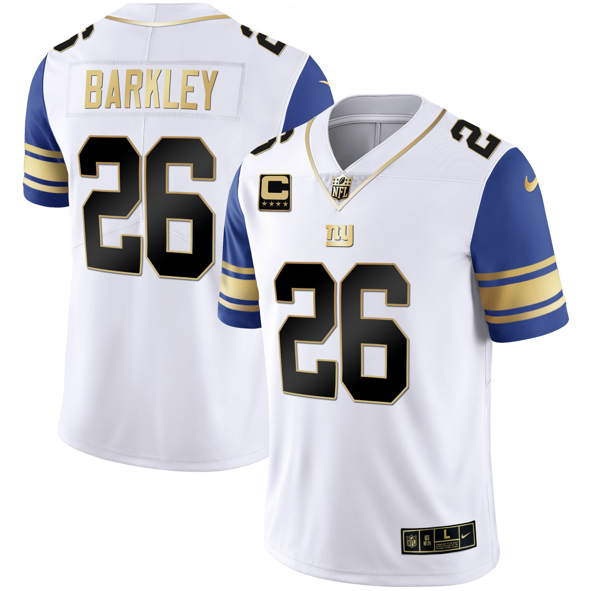 Saquon Barkley Men's New York Giants Vapor Gold Color Sleeve Jersey - All Stitched