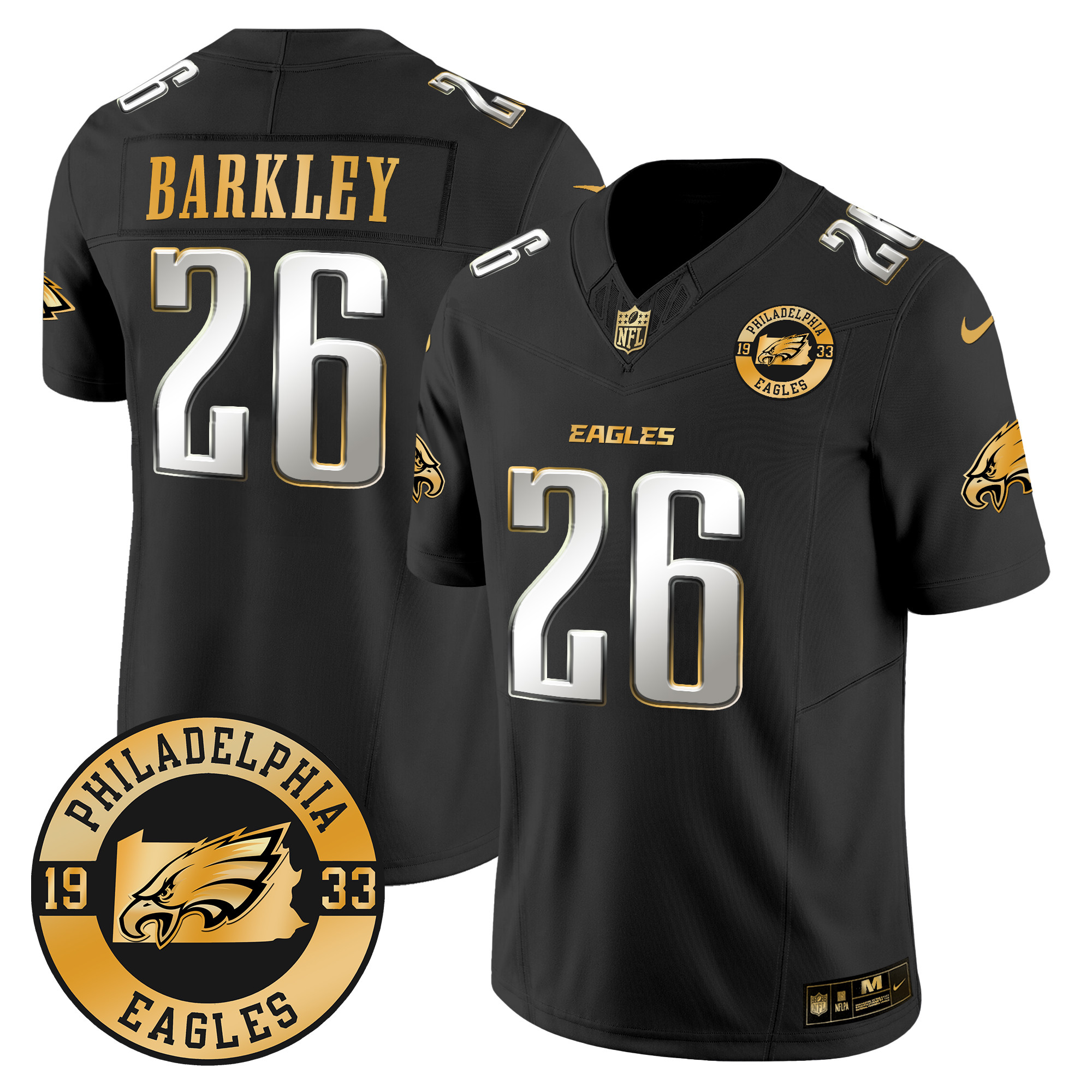 Saquon Barkley Men's Philadelphia Eagles 2024 Gold Vapor Limited Black Limited Jersey - All Stitched