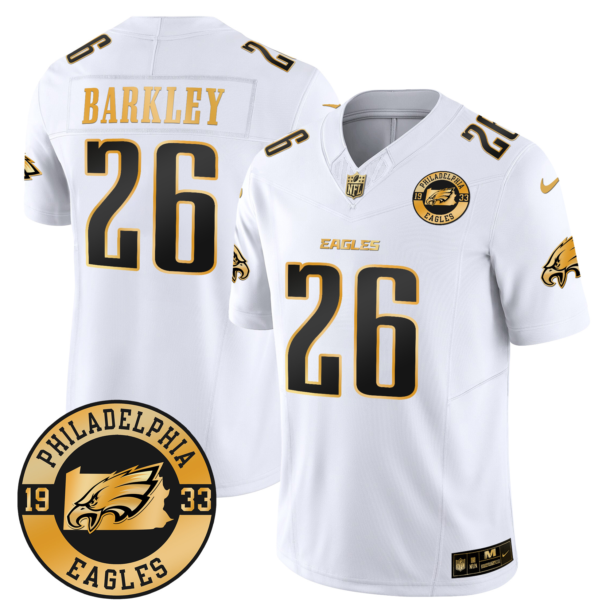 Saquon Barkley Men's Philadelphia Eagles 2024 Gold Vapor Limited White Gold Jersey - All Stitched