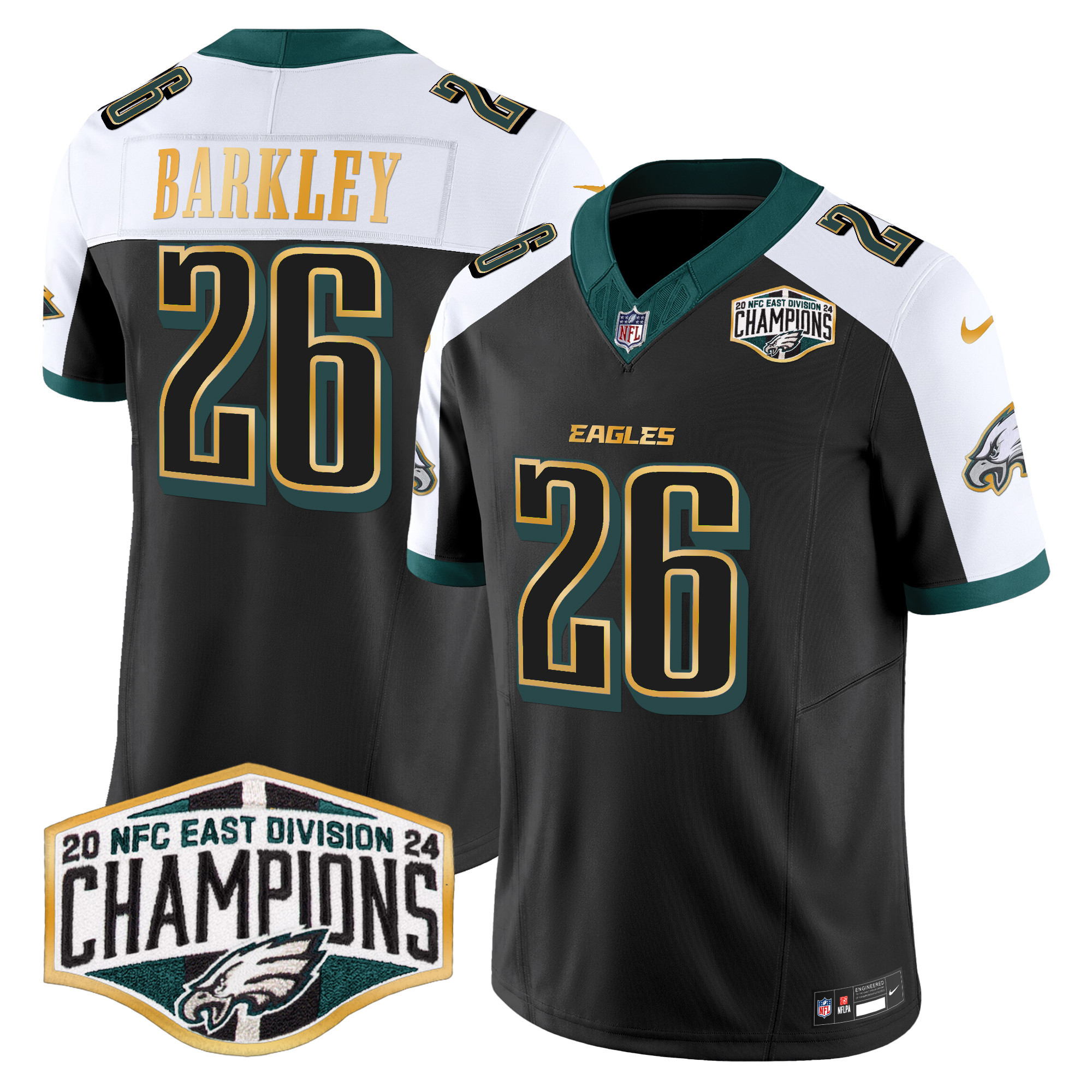 Saquon Barkley Men's Philadelphia Eagles 2024 NFC East Division Champions Gold Trim Vapor Limited Black Alternate Jersey - All Stitched